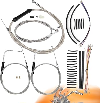 12" Dyna Cables Kit Handlebar Extended CAN-Bus/Turn Signal Wires/Clutch/Throttle Cables/Brake Line for 1996-2006 Non-ABS FXD Super Glide, FXDWG Wide Glide, FXDL Low Rider Bikes, Chrome