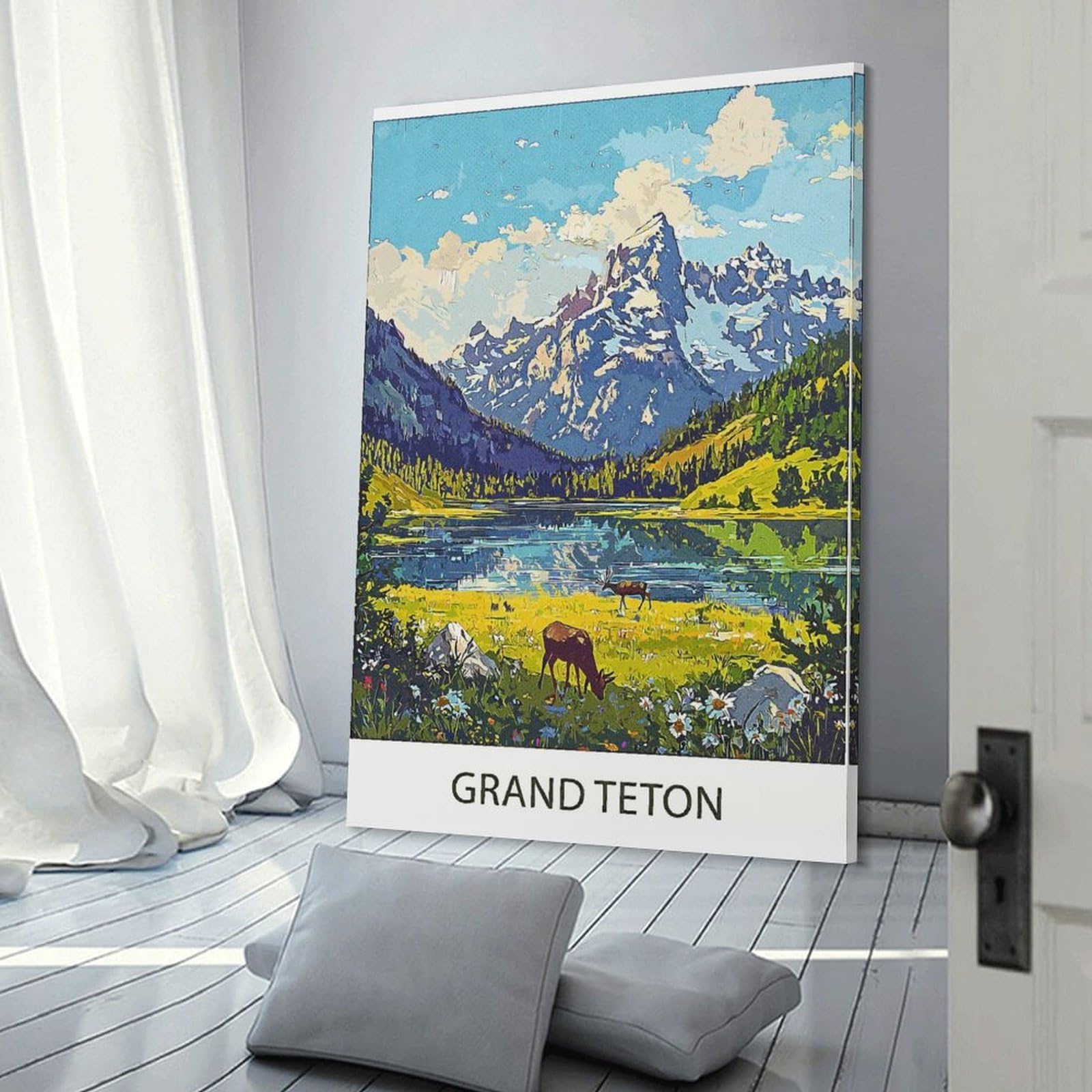 Junmoney Grand Teton Mountain Landscape Wall Picture Print 20x30inch(50x75cm), for Corridors, Hallways Or Apartment Entries, Wall Decor to Refresh Empty Corners
