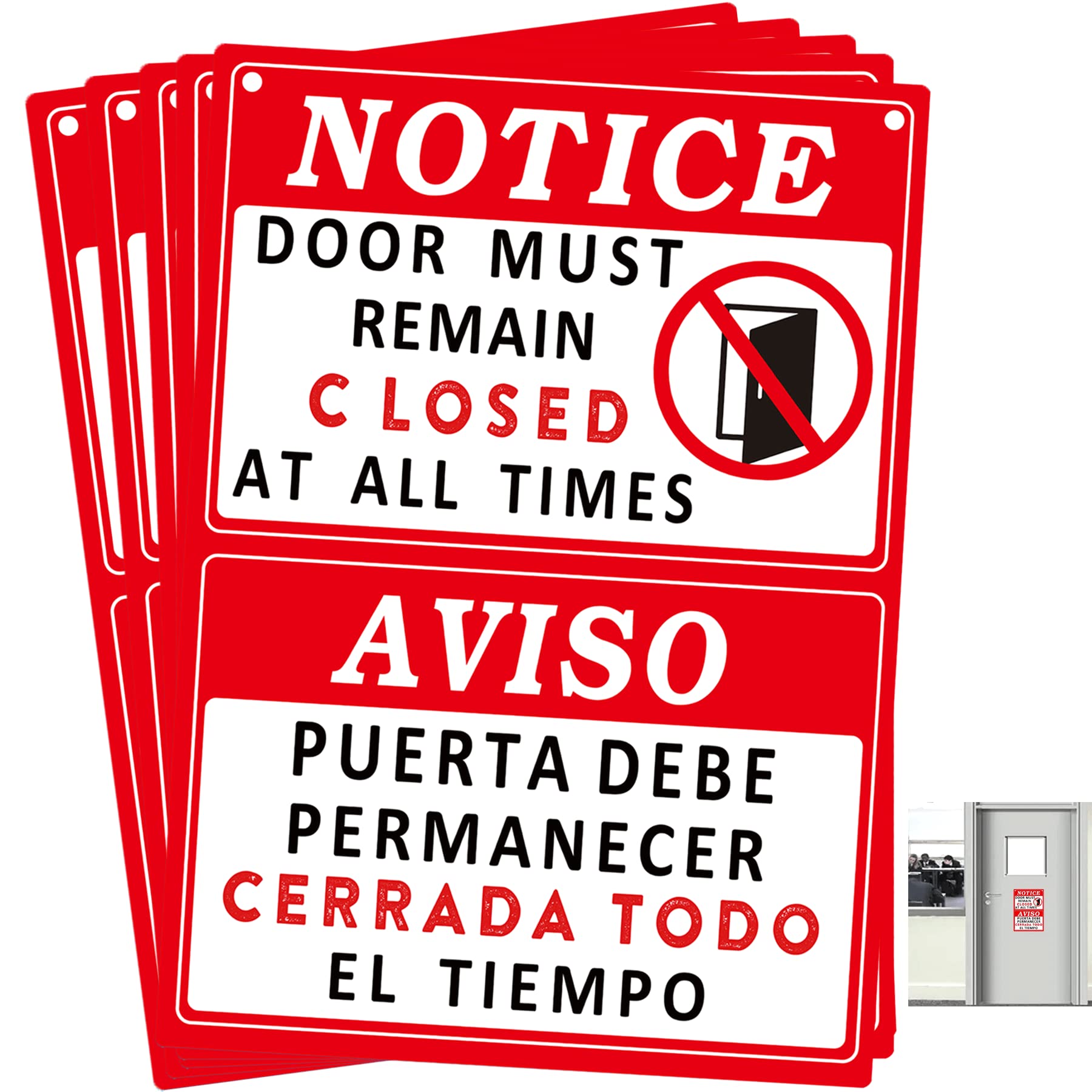Notice "Door Must Remain Closed at All Times" Labels Bilingual Labels 5x7 inch Keep Door Closed Stickers Please Make Sure This Doors Stays Locked Decals Retail Store Safety Sign 5 Pcs Doors Notice
