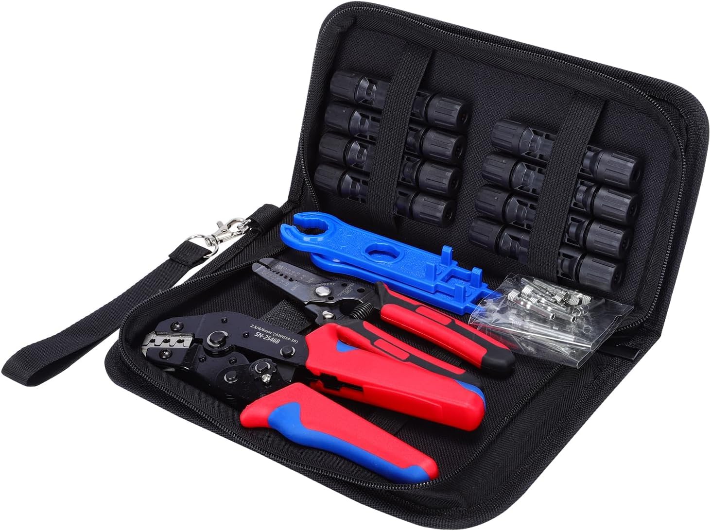 NIKTION Solar Crimper Tool Kit Wire Stripper Crimping Tool with Tool Bag, 8 Pairs MC4 Connectors, Spanner Wrench for Solar Panel Cable Assembly and Installation-image-46