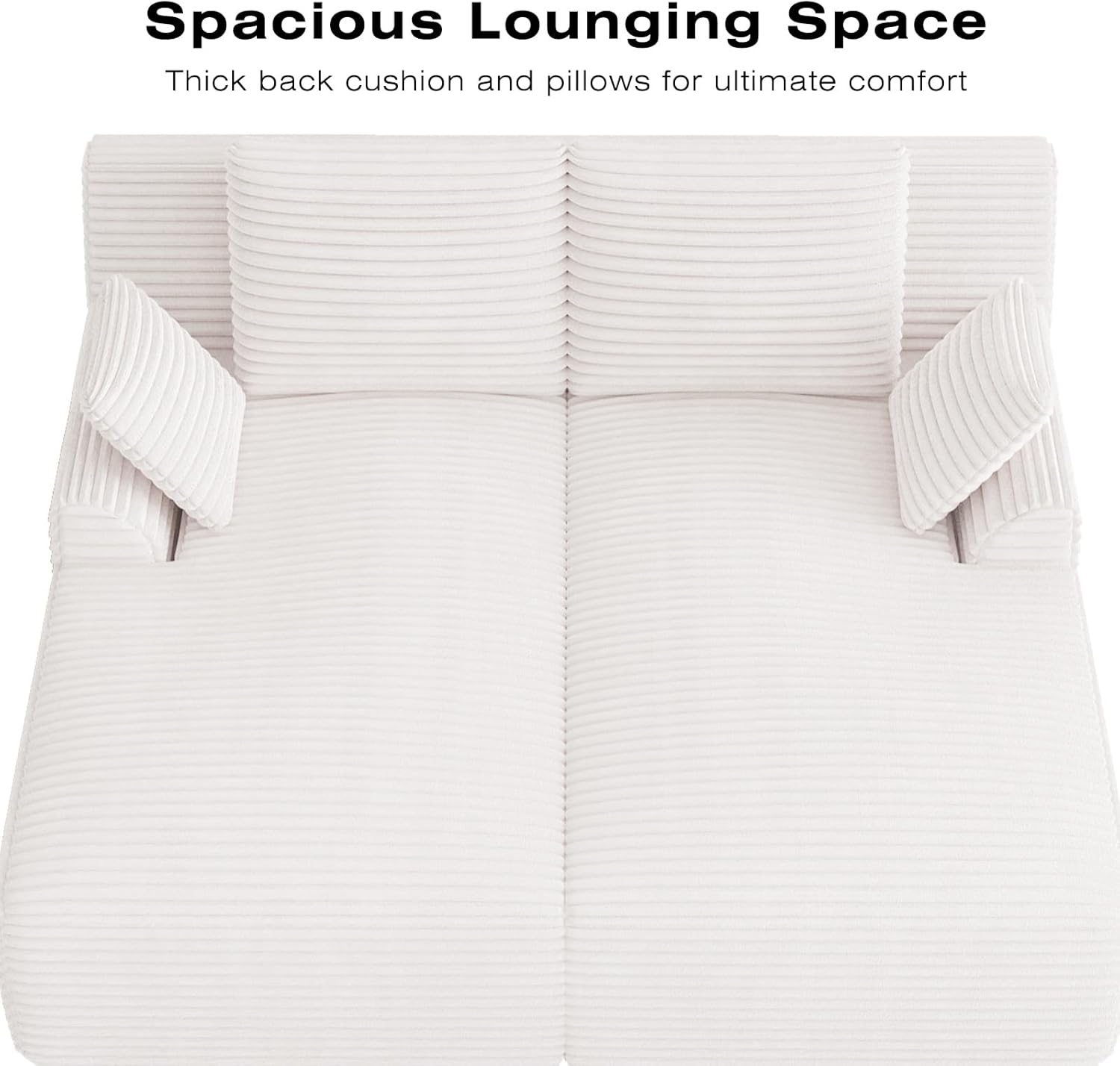 Benevika 77.8" Chaise Lounge Chair Sofa Bed, Oversized Double Lounge Chair, Cream Corduroy Cloud Couch, Sleeper Sofa for Living Room, Bedroom, No Assembly Required