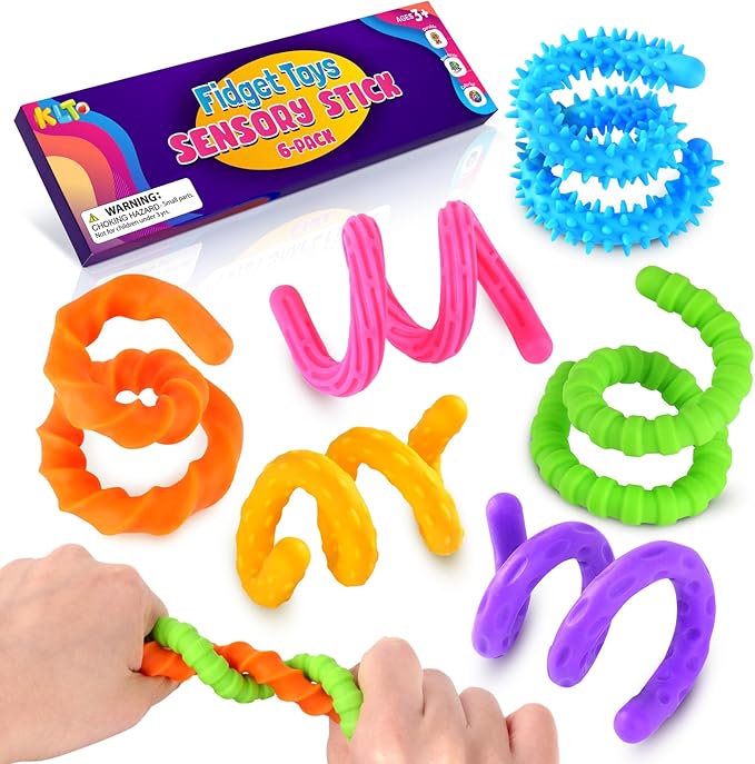Fidget Toys Sensory Stick: Textured Silicone Sensory Toys for Kids 6 Pack, Stress Fidgets for Anxiety Relief Calming, Autism Classroom Must Haves, Stocking Stuffers for Teen Girls Boys Kids