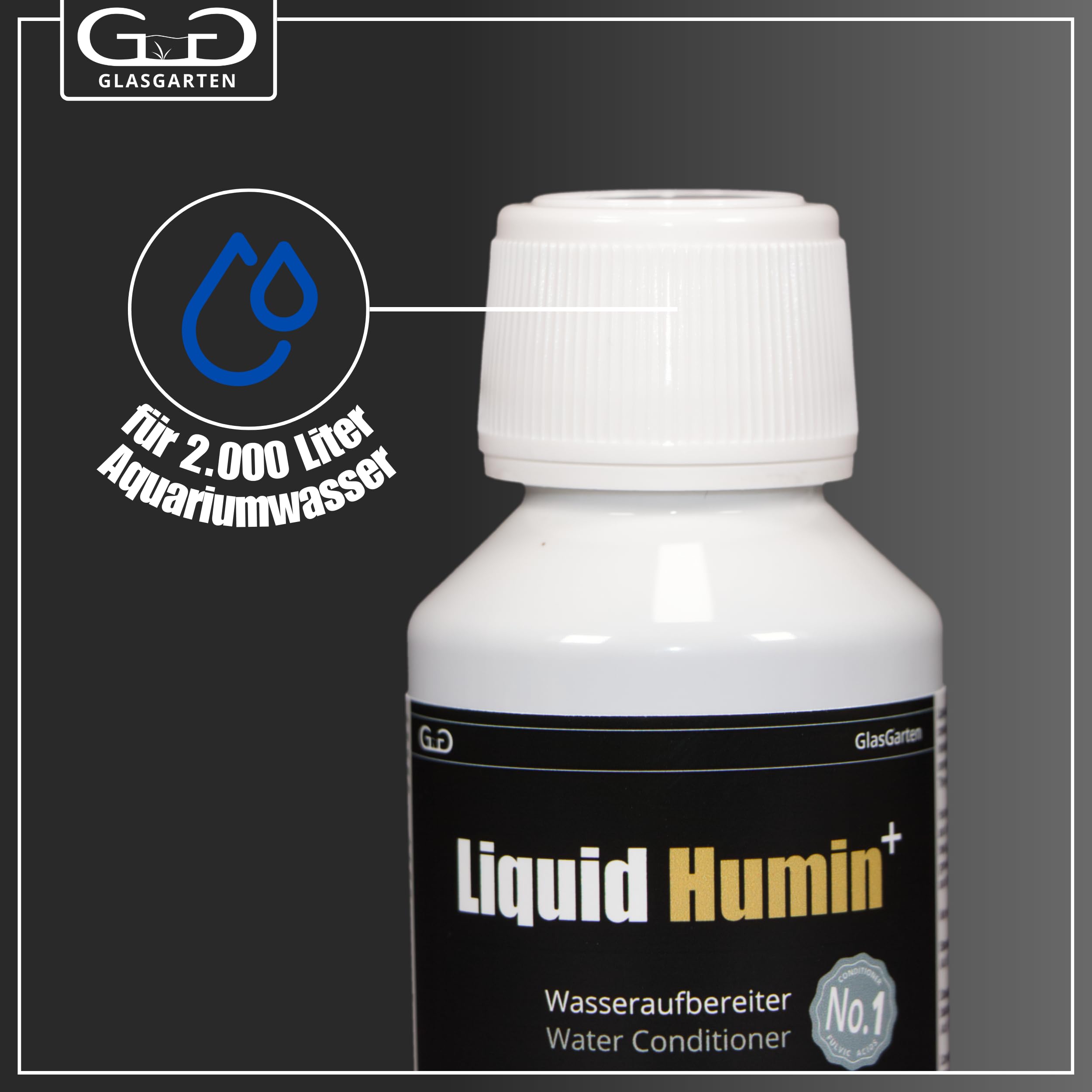 GlasGarten Liquid Humin+ | 100ml - Sustancias húmicas en una Botella. Mejora el Sistema inmunológico de los Animales y estabiliza el Valor pH - protección contra la caída del pH