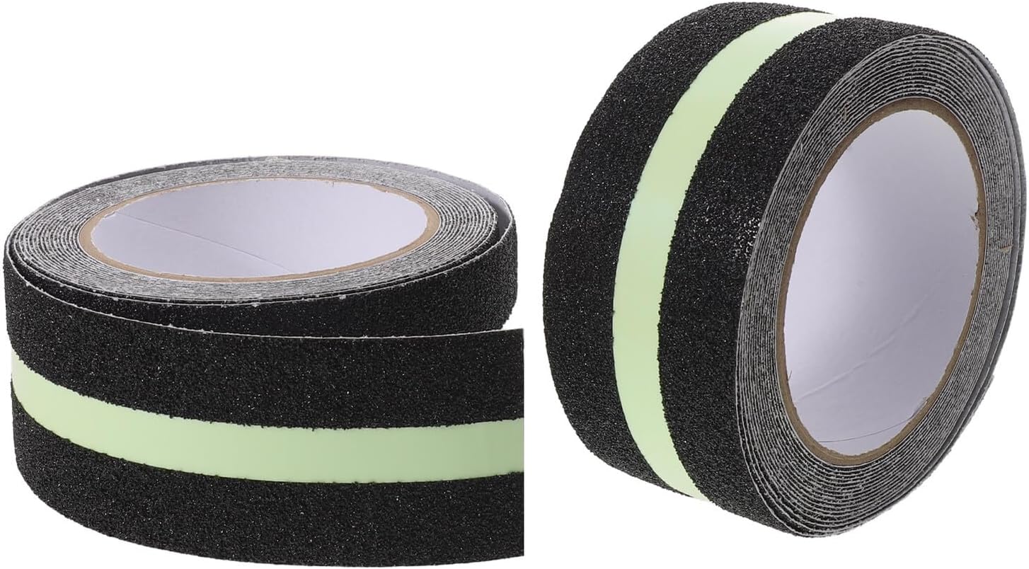 Abaodam Glow in The Dark Non-skid Tread Tape with High Adhesive Grip for Stairs, Anti-slip Safety Strips for Indoor and Outdoor Steps, 2 Pieces