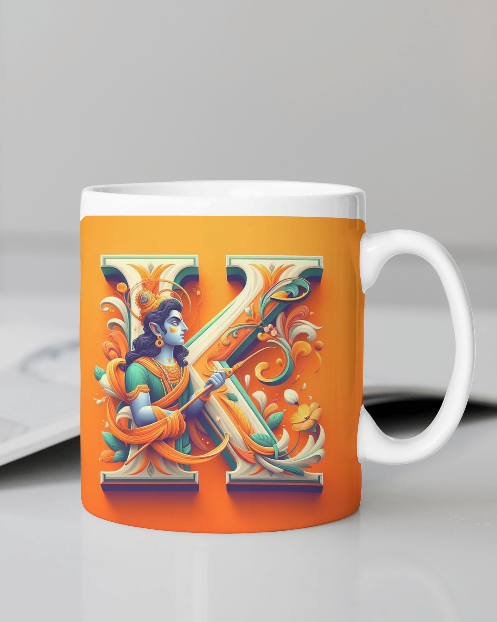 GenericNaksh Enterprise Ramnavmi II ayodhya sri ram II sri ram Theme Alphabetic Letter's Printed Ceramic Coffee Mug || Friendship Mugs || devotional Cup (325ml, White) (Shri Ram-K)