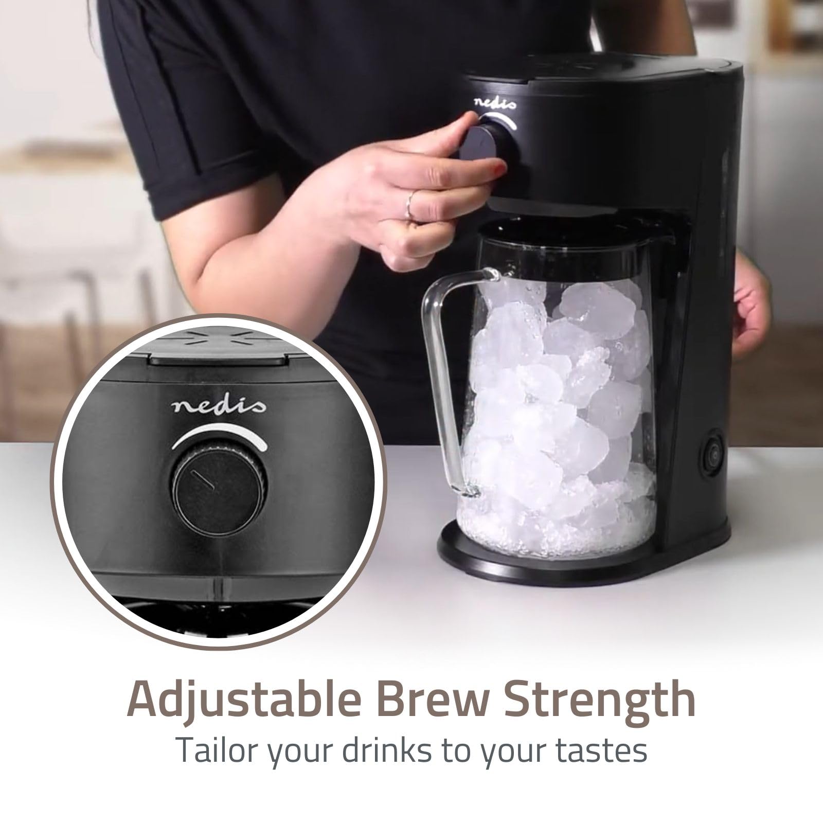 Nedis KAICM200FBK Eiskaffee- und Eistee-Zubereiter – 2,5 l Fassungsvermögen – Für bis zu 6 Tassen – Mit Filtereinsatz – Schnellbrühfunktion – Schwarz