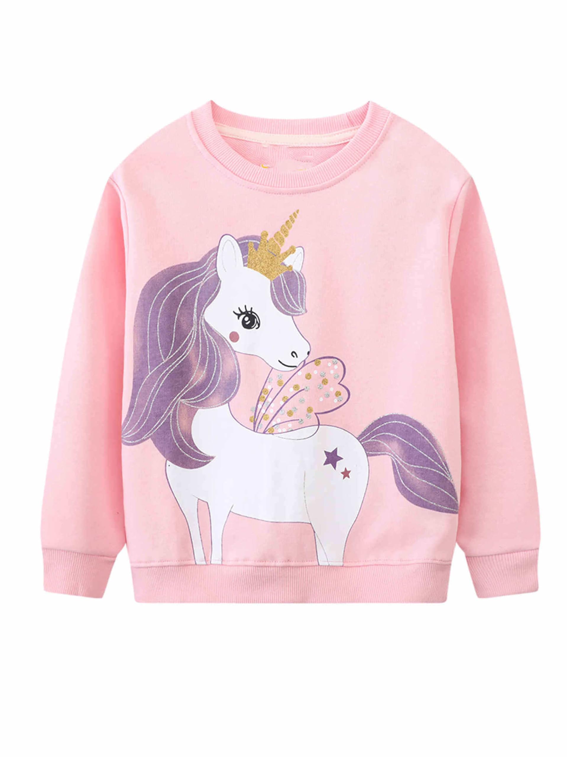 Sweats Fille Pullover en Polaire Col Rond Printemps Automne Hiver Sportswear Enfants Sweatshirt à Capuche Maillot de Survêtement Pull Veste pour Filles 2-7Ans