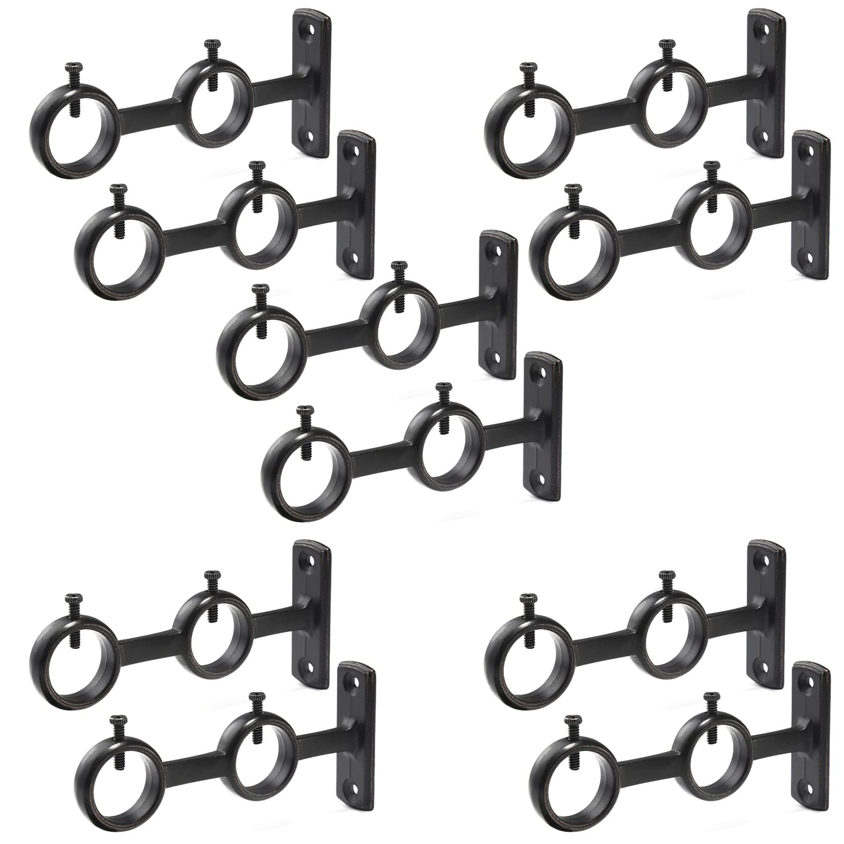 Hndhbfgrt Black Curtain Rod Bracket, 10Pcs Double Curtain Rod Holder, Double Rod Brackets Hooks For Living Room Bedroom Curtain Rods