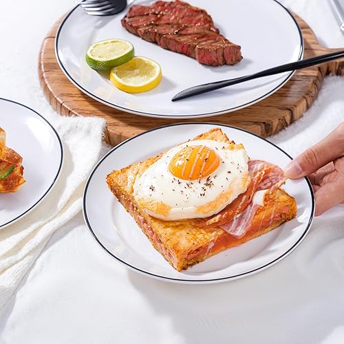 Miniatura 3 de EI 100 platos de plástico blanco y negro, platos de plástico para fiesta, platos llanos de plástico con borde negro, platos de plástico desechable