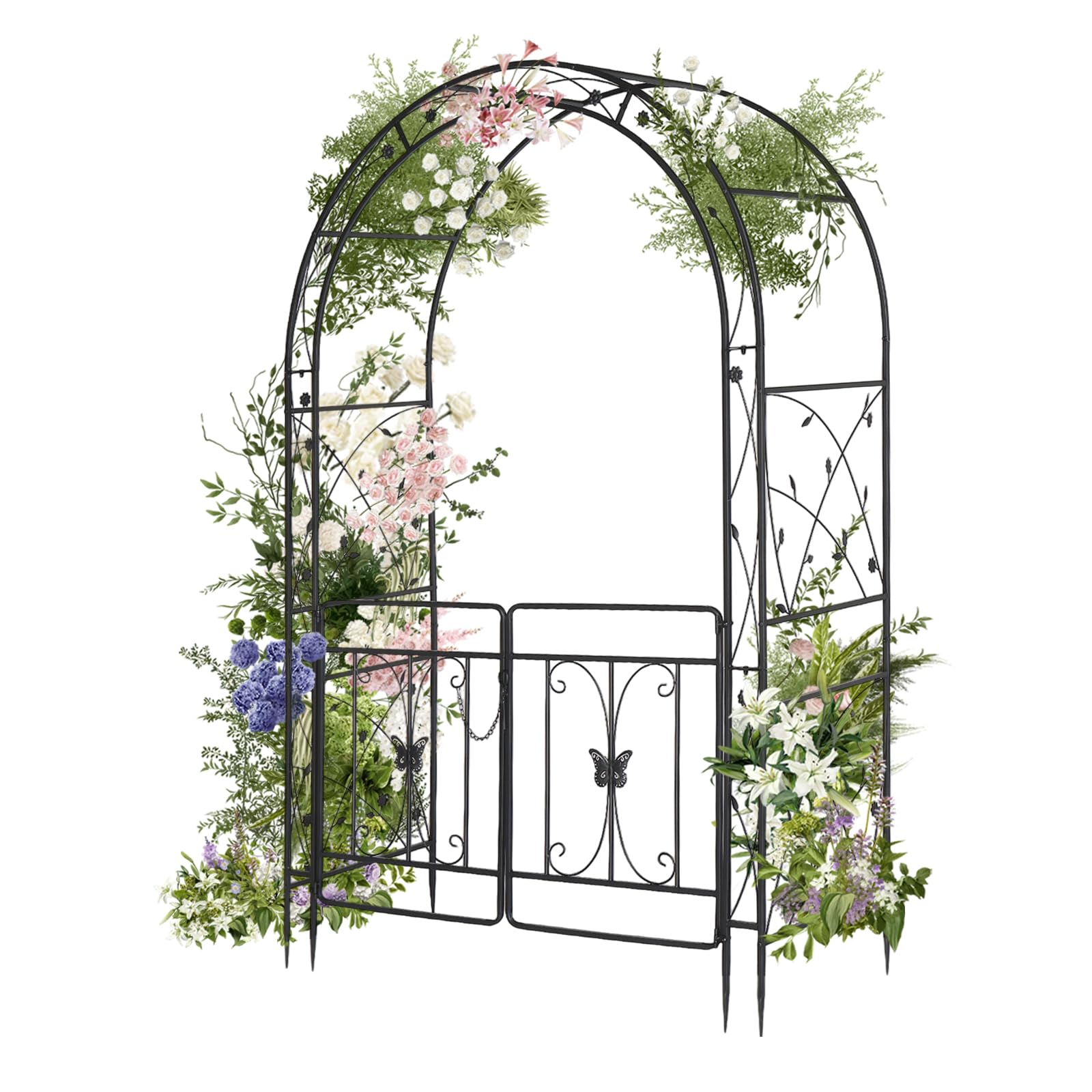 Arche Jardin Métal, Arche de Mariage - 135x58x212 cm - avec revêtement en Poudre, pour Plantes Grimpantes de Rose, Noir (avec Porte)