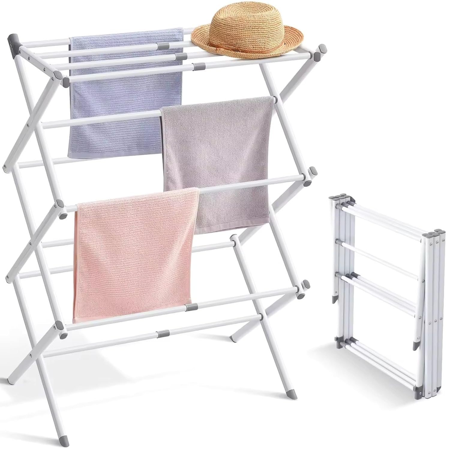 R.O.H.C 3-Tier 4 fts Expandable Collapsing Foldable Laundry Drying Rack Cloth Drying Stand Balcony Stainless Steel Window Stand Bathroom Garden Indoor Outdoor Space-Saving (2) (1)