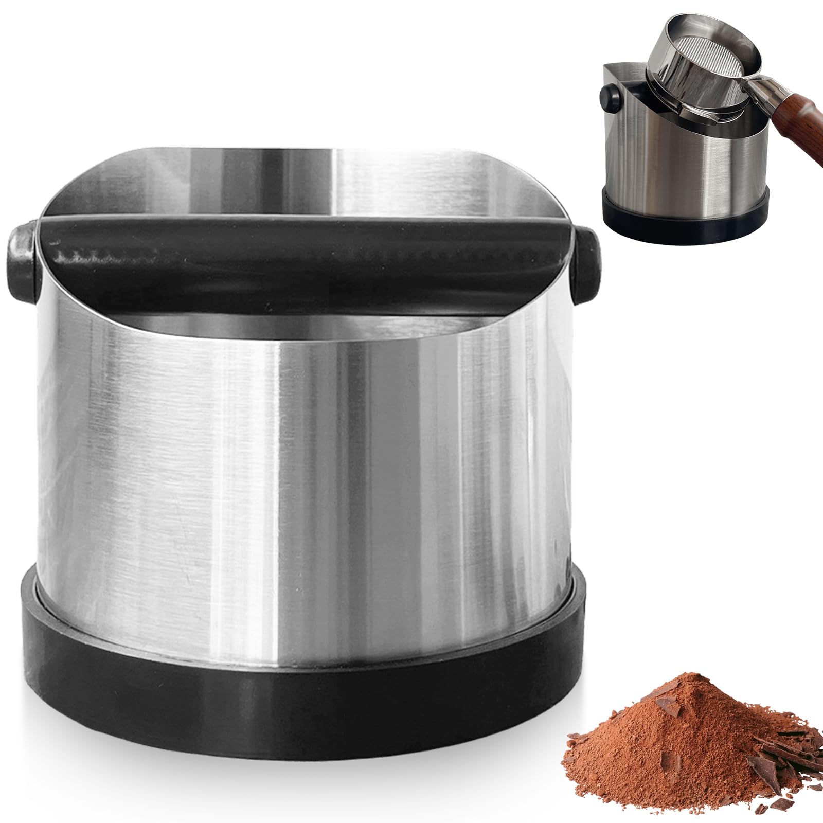Edelstahl Kaffeeklopfbox – Mit Rutschfester Silikonunterseite, Stoßabsorbierend Für Siebträger