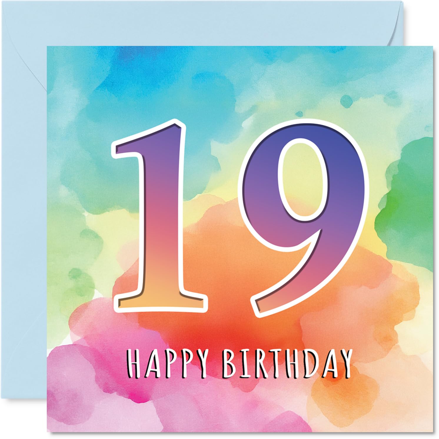 19th Birthday Cards for Women and Men, Colourful Watercolour Age