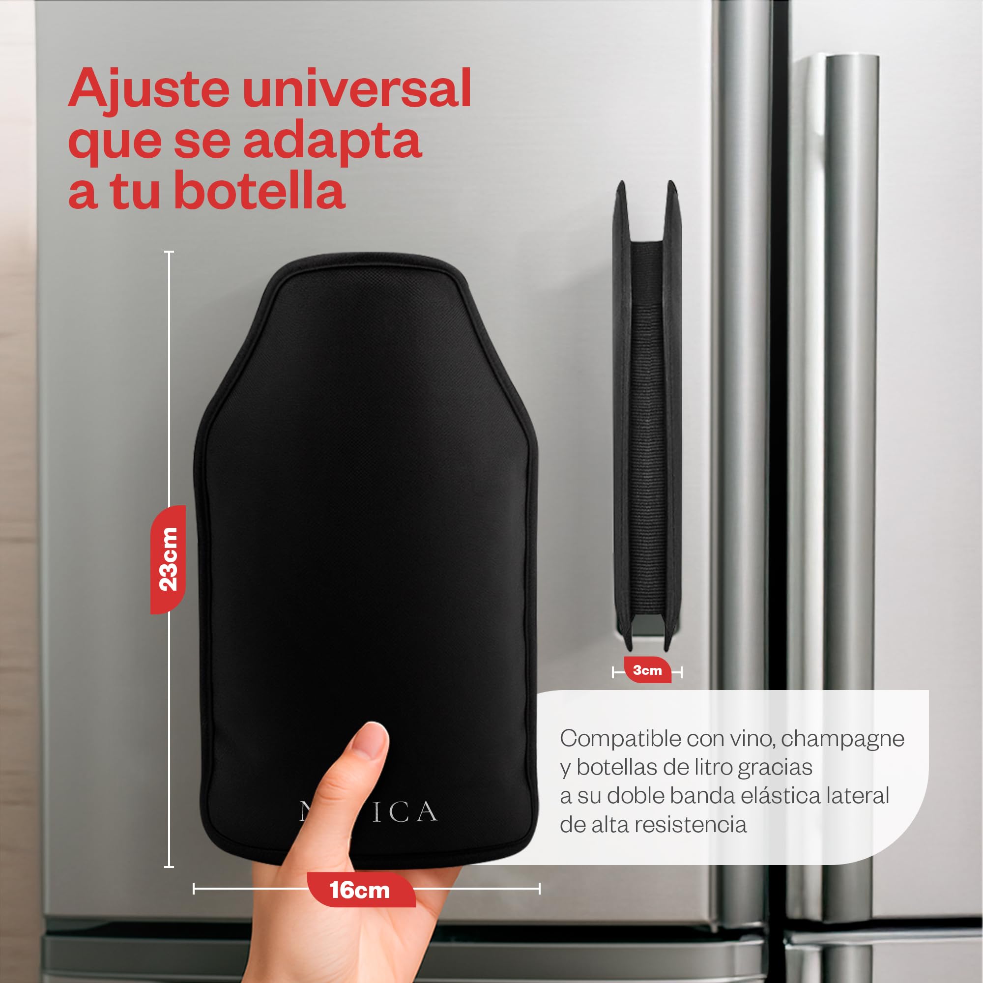 Funda Enfriadora Para Botellas, Enfriador de Botellas de Vino con Guía Digital, Nylon Impermeable y Banda Inferior Anticaída, Ajuste Universal, Con Gel Enfriador Duradero, Apta Cava y Cerveza, 23x16cm