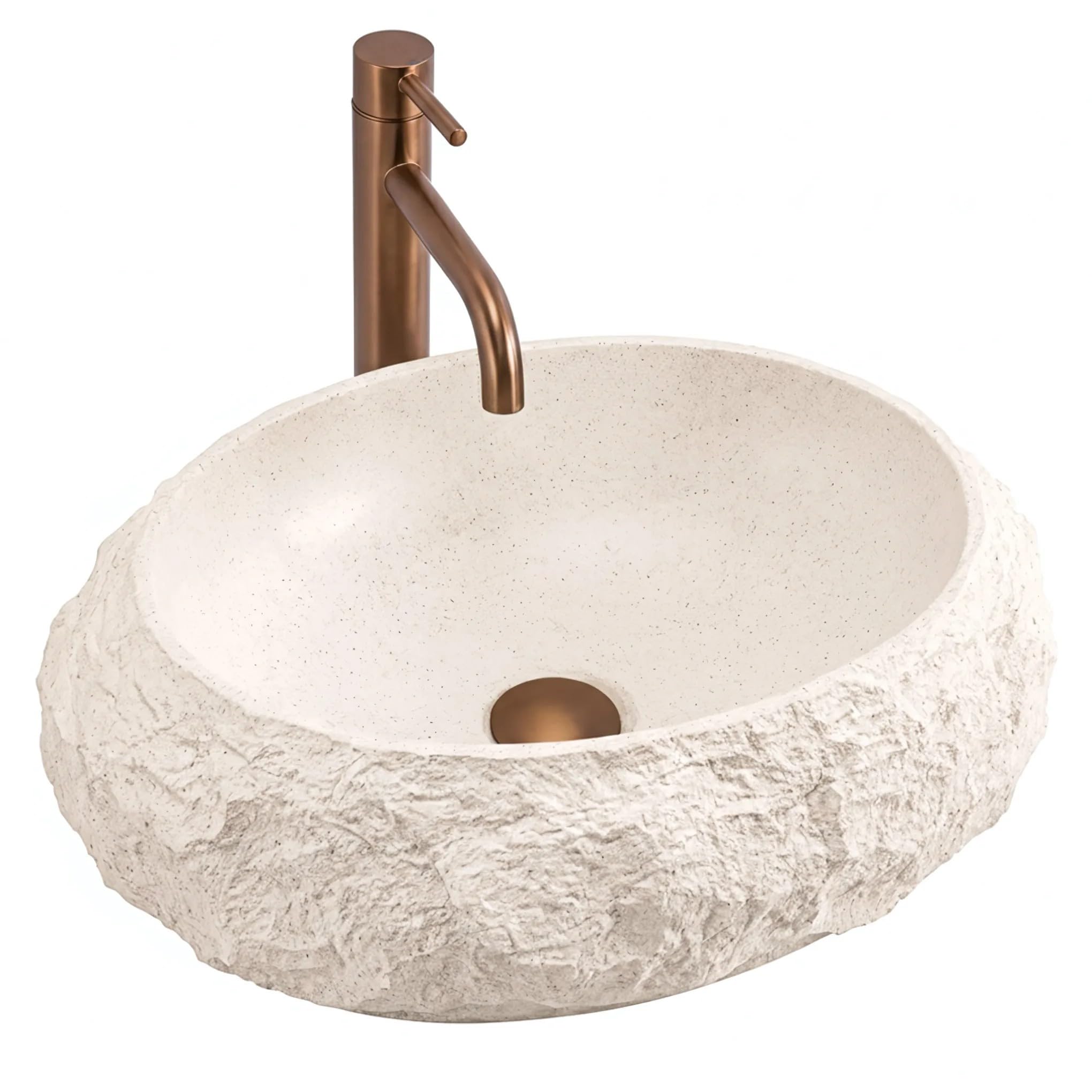 Rea- Aufsatzwaschbecken Mika Warm Beige Oval, Beige, Imitationsstein
