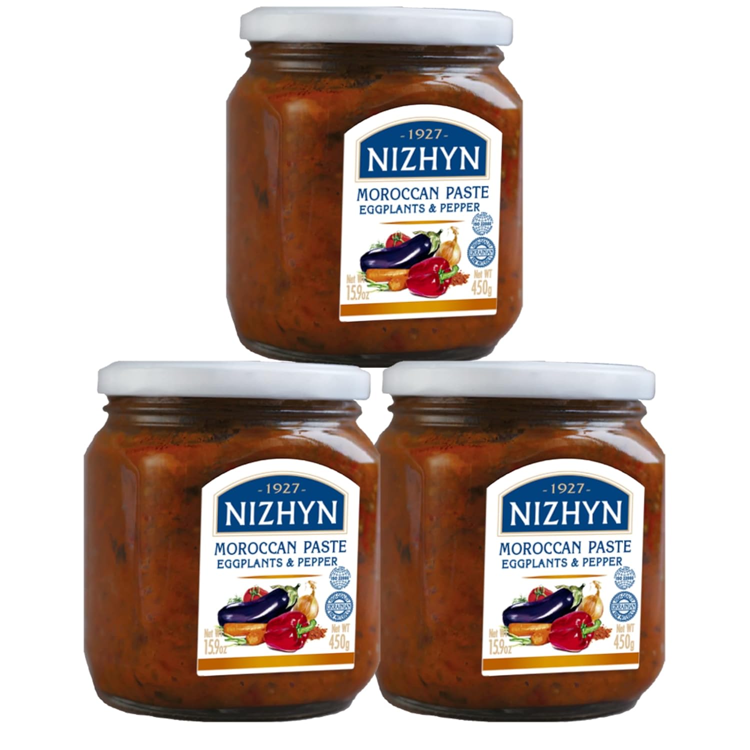 Nezhin Moroccan Paste Eggplants & Pepper , Non-GMO, No added Preservatives, 15.9 OZ/450 gr, Pack of 2