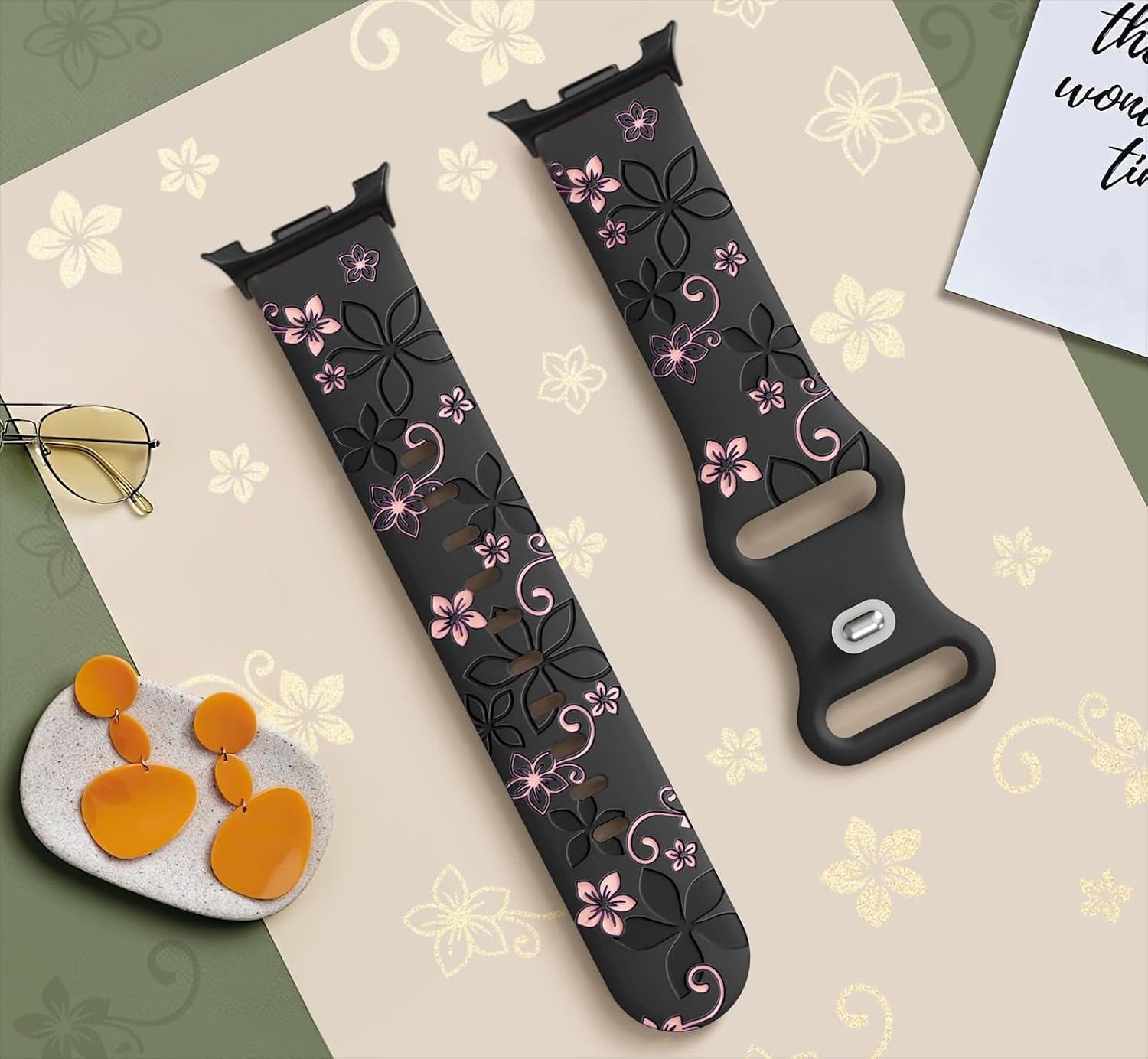 Two-Tone Flower Engraved Bands Compatible with Galaxy Watch 8 40mm/44mm/Classic 46mm 2025,Cute Soft Silicone Sport Galaxy 8 Strap for Men Women