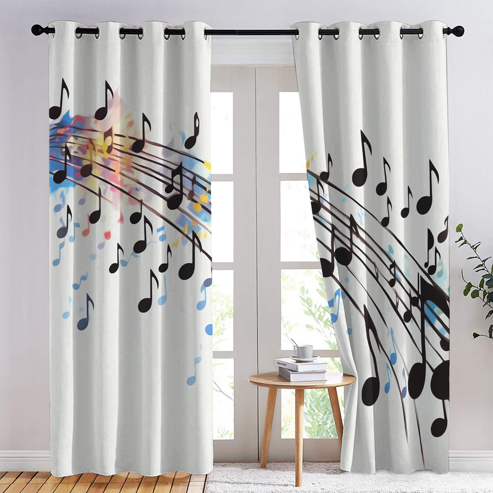 Vorhänge Musik, Verdunkelungsvorhang 2er Set - Vorhang Blickdicht Musiknoten Muster, Thermovorhang für Deko Wohnzimmer Schlafzimmer Kinderzimmer, Gardinen mit Ösen 160x132 cm (HxB) (H2-&233)