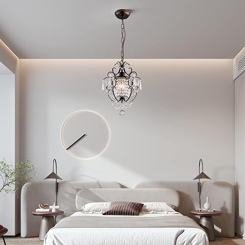 Miniatura 7 de Moderno mini candelabro de cristal, lámparas de cristal de bronce de hierro, montaje en techo, 1 lámpara pequeña para dormitorio, elegante