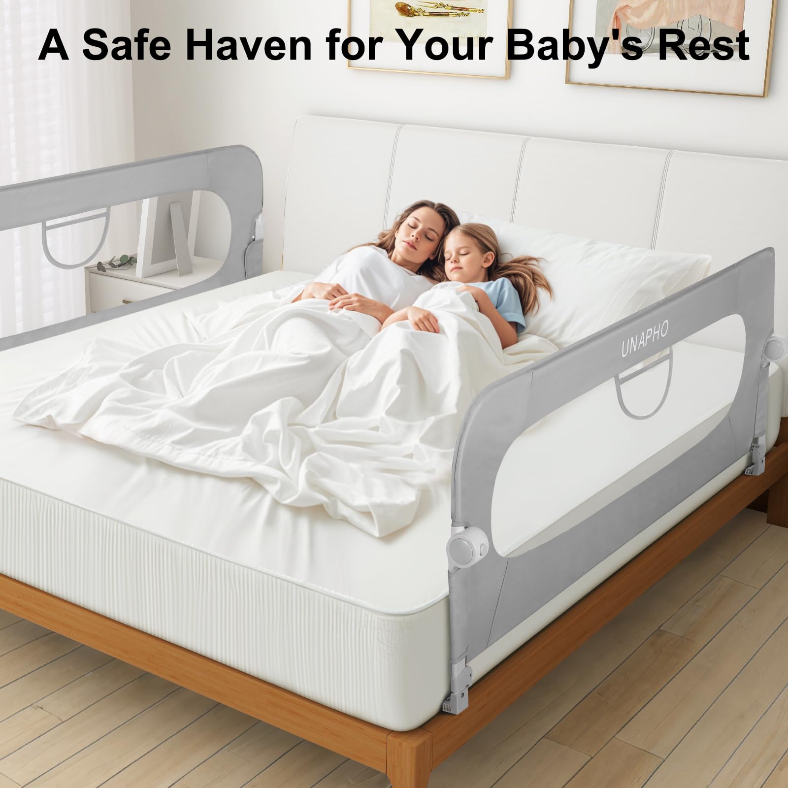 Barandilla de cama para niños pequeños, plegable, protector para camas individuales, matrimoniales, queen, literas, extra altos, con sistema de seguridad de anclaje reforzado