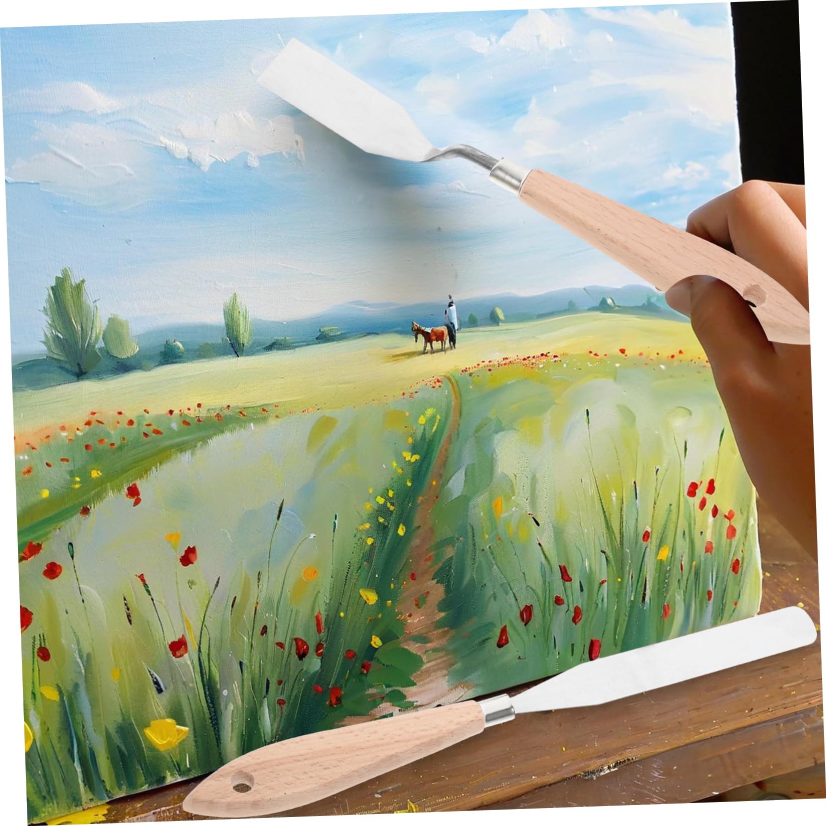 Tofficu 3 Set Strumento Di Miscelazione Dei Colori Raschiatore Strumento Spatola Per Dipingere Pittura Maniglia Attrezzo Forniture Raschiatori Arte Bambù 4 Pz*3