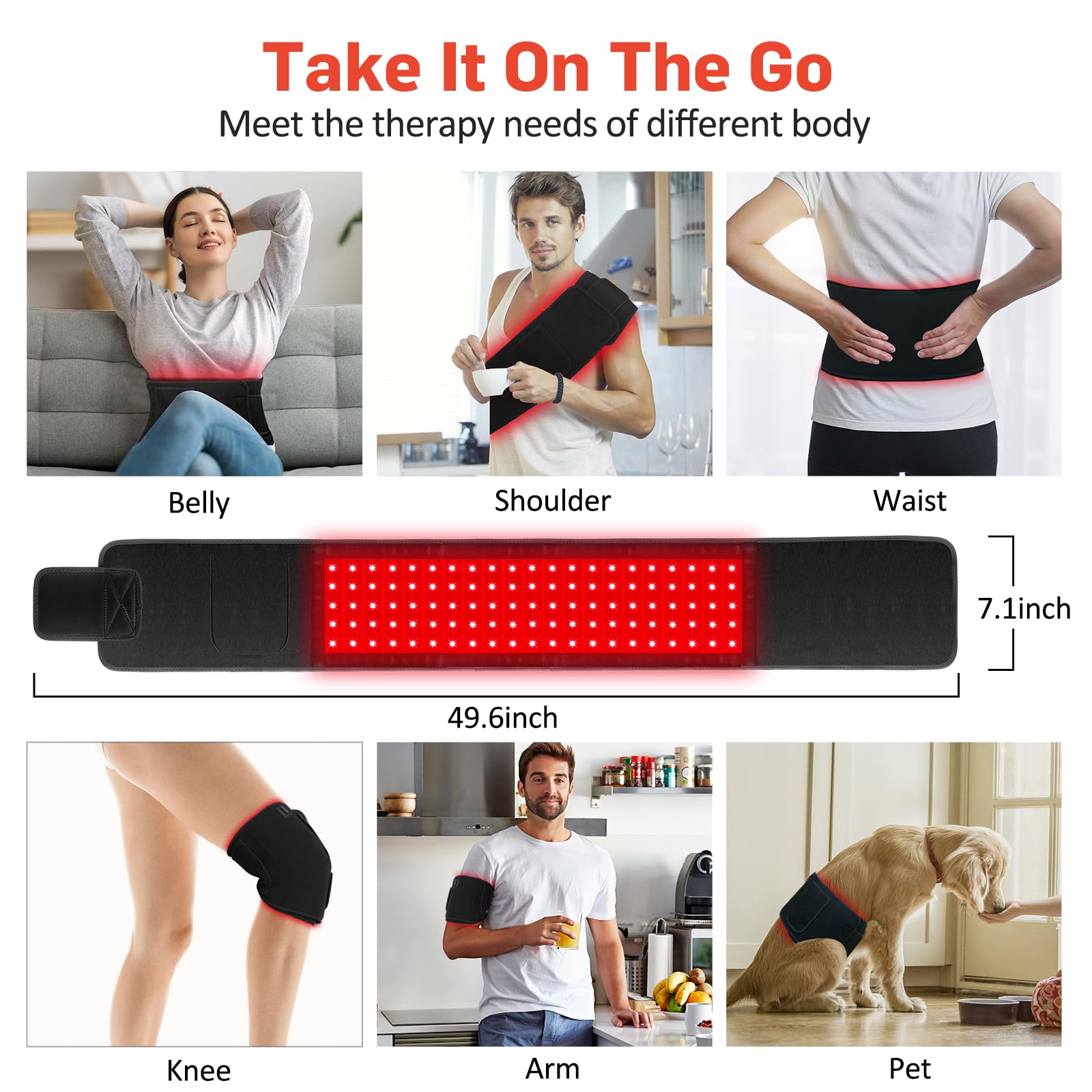 Red Light Therapy for Body, Infrared Light Therapy for Belt Shoulder Waist, Upgraded 3 in 1 LED Beads, 660nm Red Light & 850nm Near Infrared Light Therapy Belt Wrap Timer Remote Control