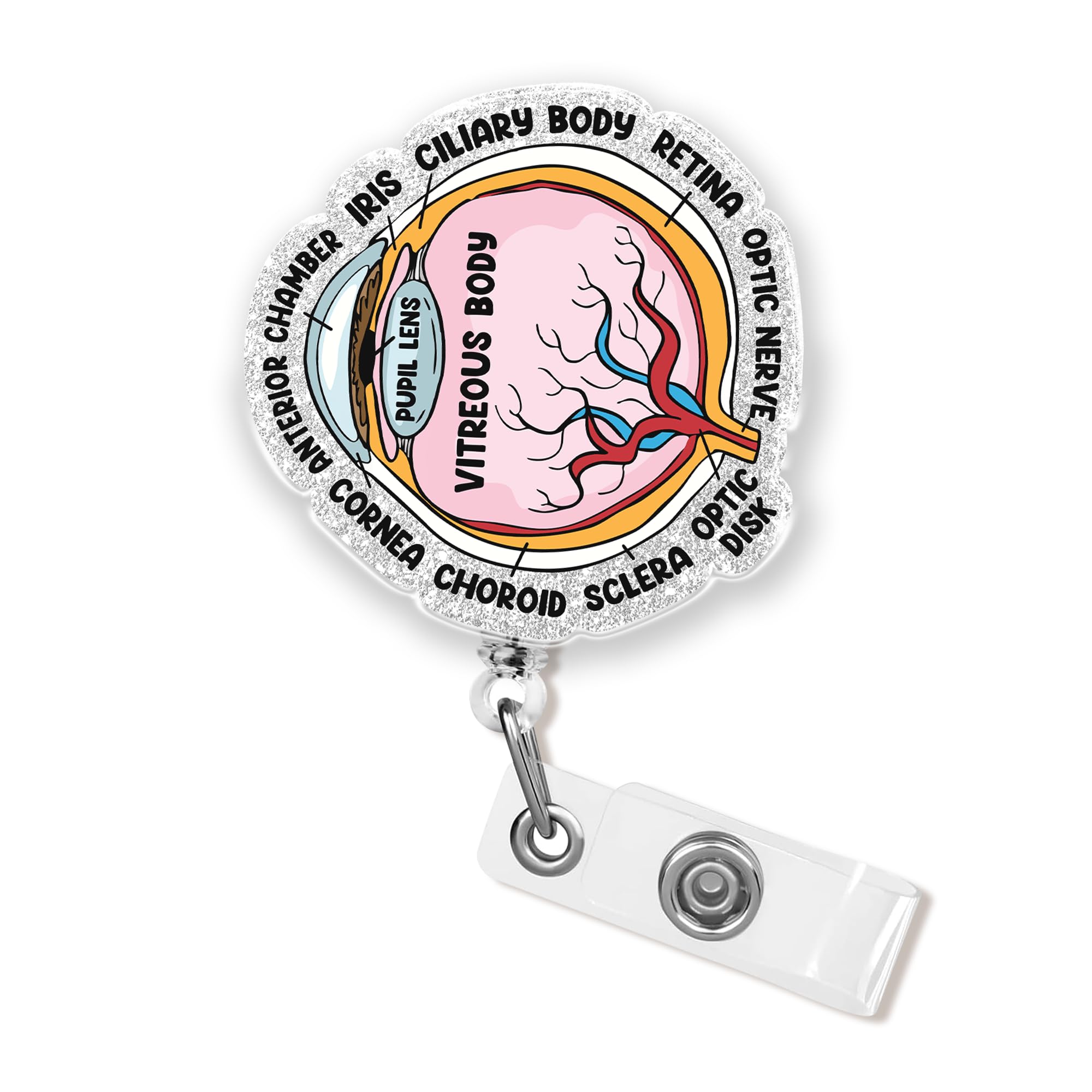 Eye Anatomy Badge Reel 2 Inches Human Eye Anatomical Funny Nurse CNA Nursing Student Phlebotomy RN NICU Pharmacy Medical Badge Holder Retractable Clip Acrylic Lanyards for ID Badges Christmas Gifts