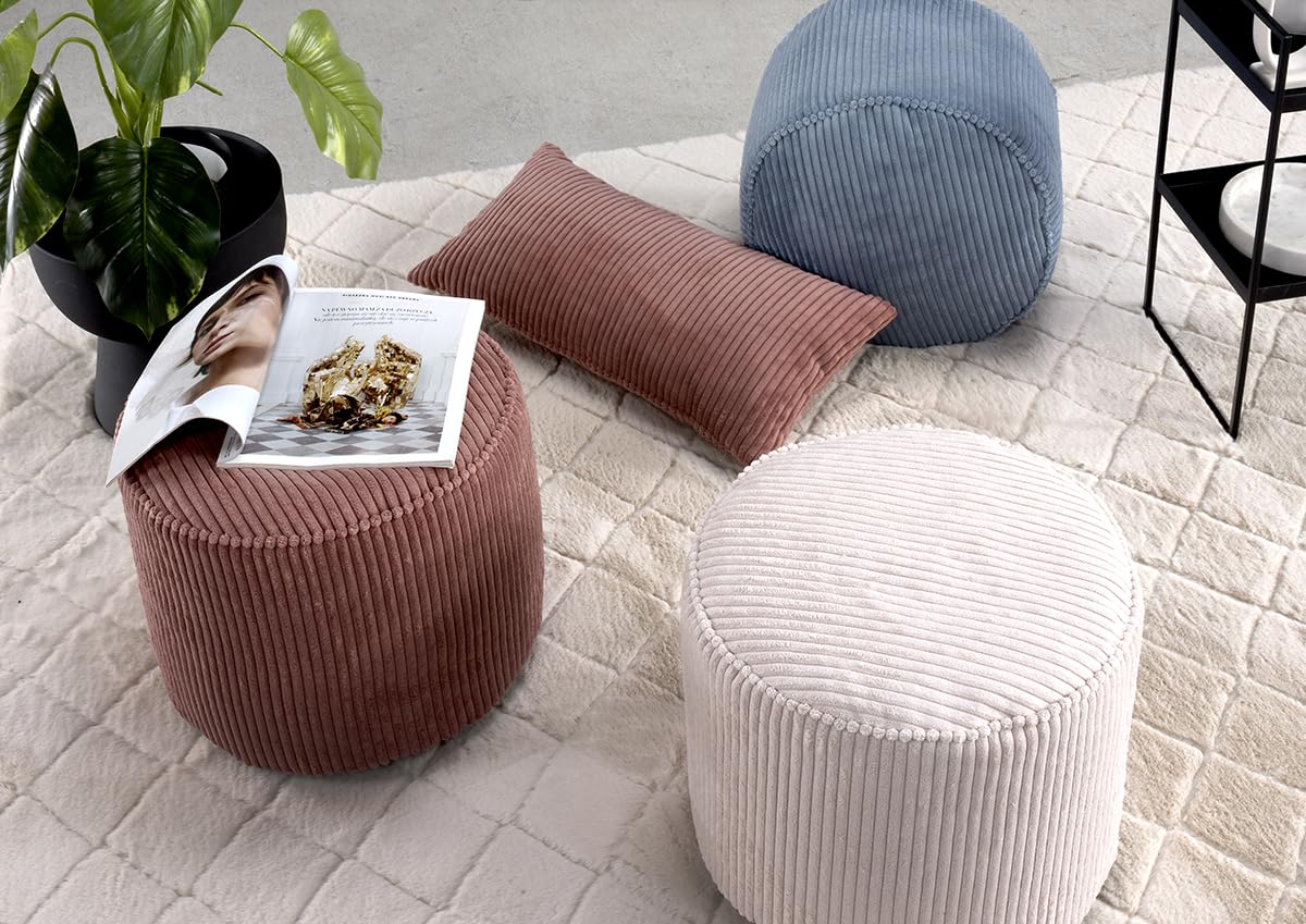 Pouf Enfant « Miki » En Forme De Balle - Diamètre 28 Cm, Peluche Douce, Rembourrage Billes EPS - Couleurs : Rose, Gris, Beige, Vert