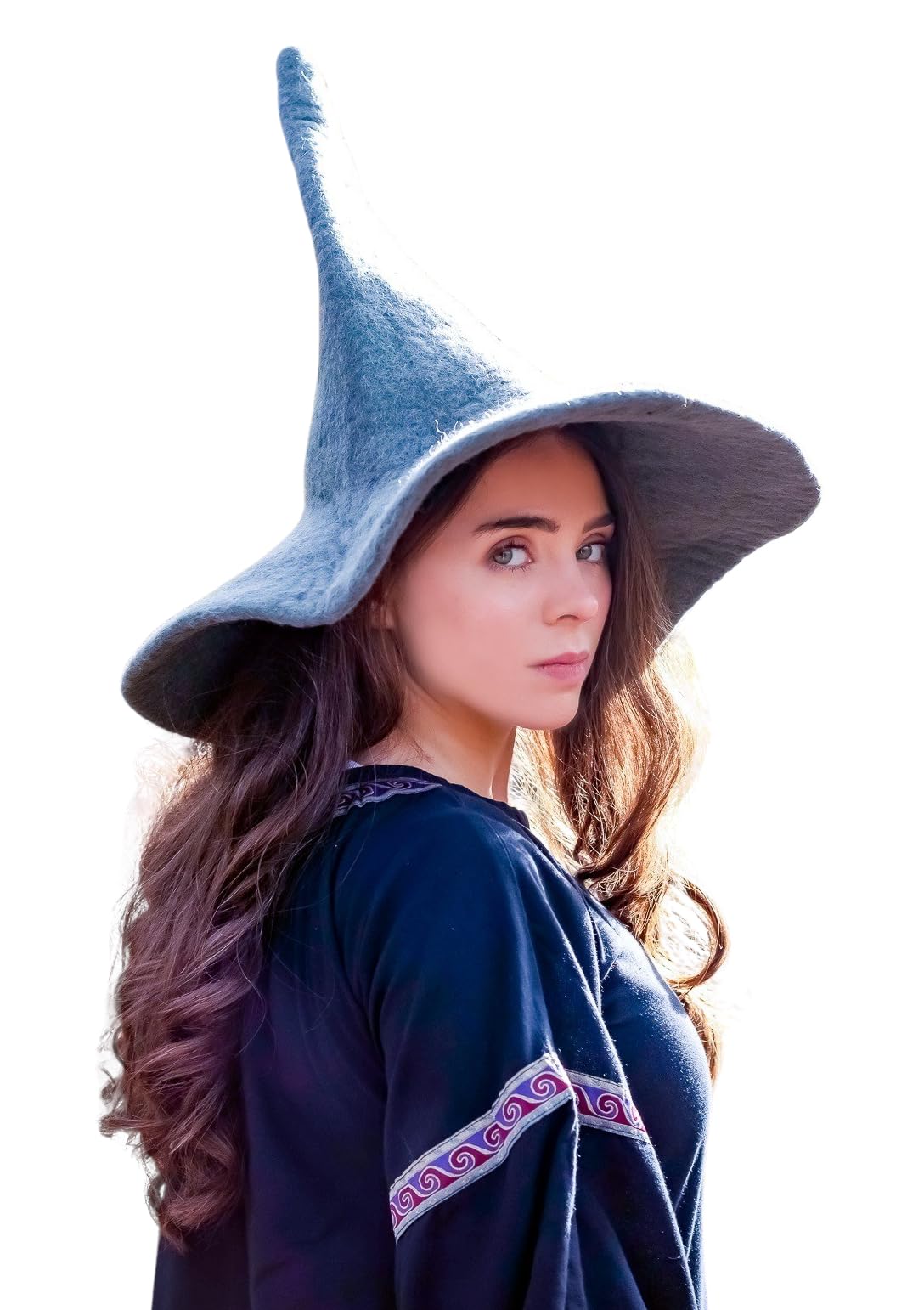 Leonardo Carbone® Agata Witch Hat - Witch Costume, Medieval Clothing Headgear, Halloween Costume Women, Witcher Hat, Wizard Hat, LARP Clothing, Carnival, Cosplay - 100% Wool Grey
