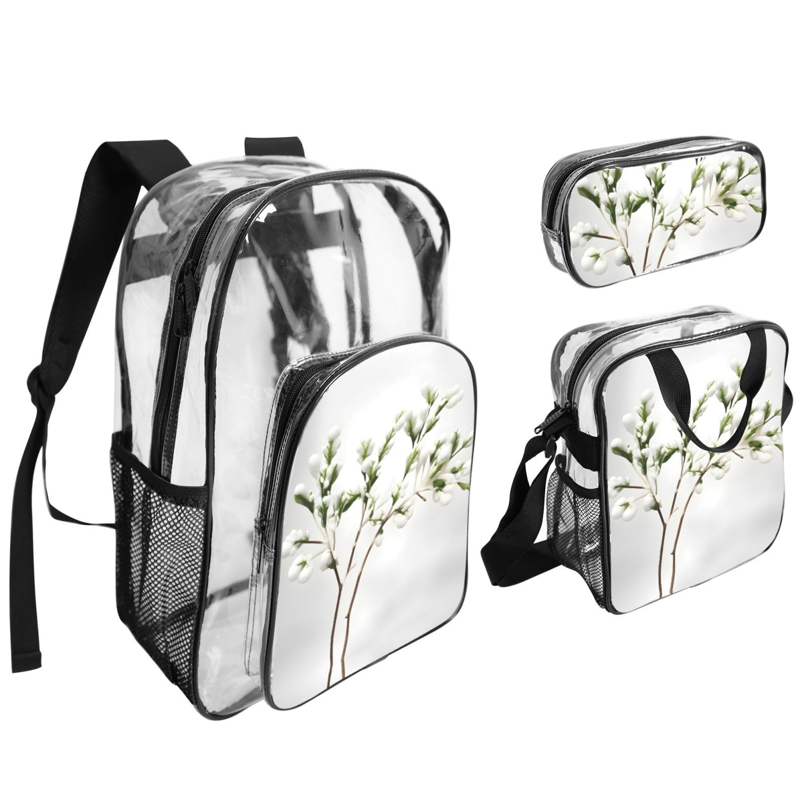 Rucksack-Set, 3-in-1, transparent, für Schule, Arbeit, Stadion, Veranstaltungen und den täglichen Gebrauch, Weiß