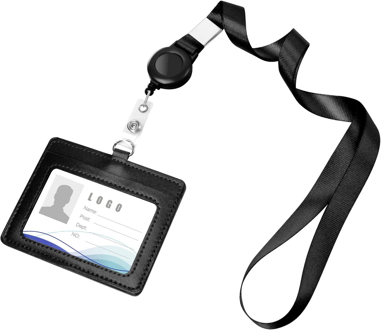 Crystal Transparent Card Holder with Lanyard, Lanyard and Badge Set, Keyring Badge Holders and Neck Strap for Keys ID (Black)