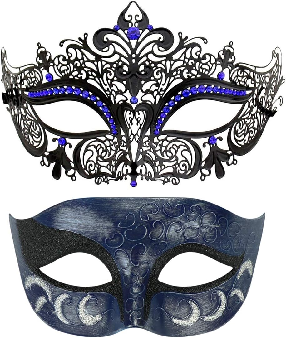 Thmyo Couples Venetian Laser Cut Masquerade Mask,Halloween Mardi Gras Party Mask (Black & black)
