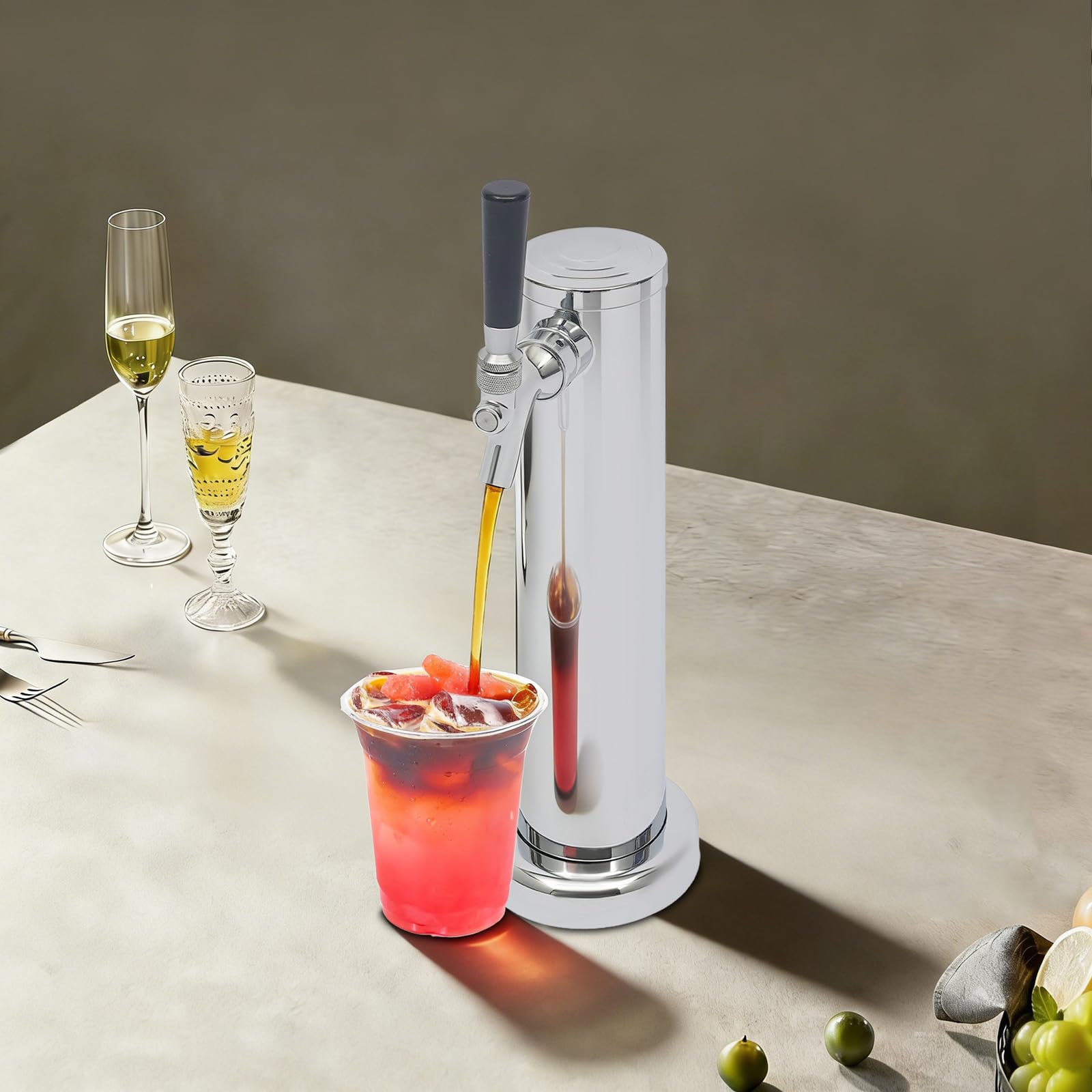 Torre de cerveza de acero inoxidable de 32 cm para grifo de cerveza, color plateado