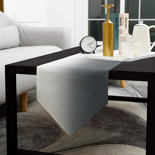 Miniatura 5 de SunShine Day Camino de mesa de arpillera de lino gris degradado, 13 x 70 pulgadas de largo, bufandas de tocador degradadas blancas y negras,