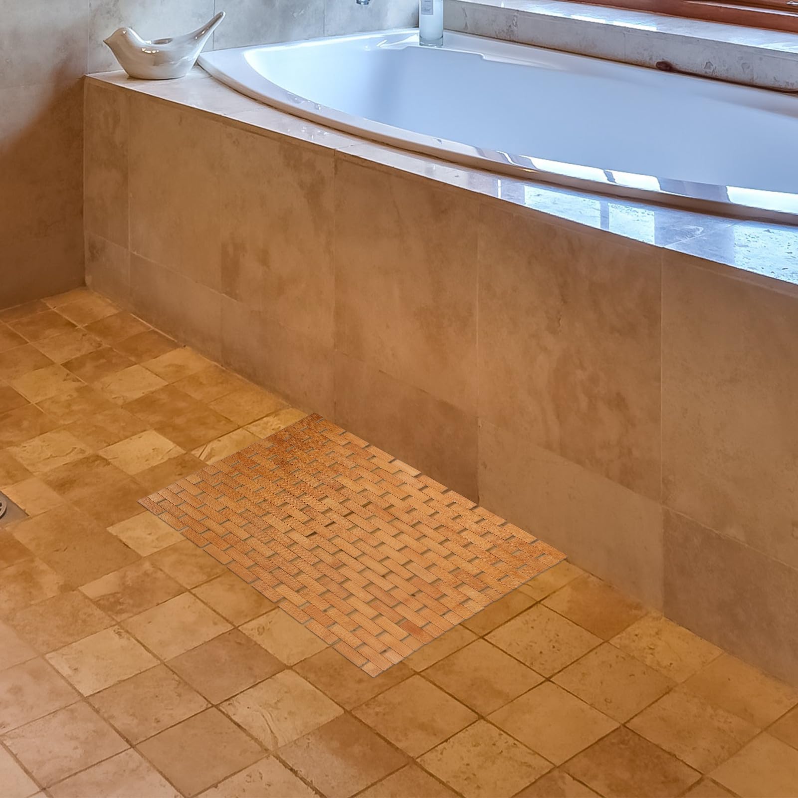 Alfombrilla de Ducha de Bambú Antideslizante, Color Caqui | Superficie Lisa, Uso en Dormitorio y Cuarto Infantil, Formato Tejida a Mano