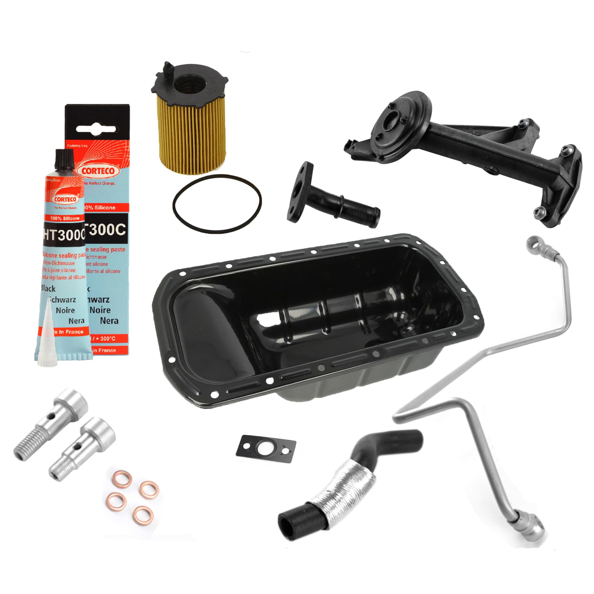Kit de montage Turbo avec Carter Crépine Filtre à Huile et Tuyau Durite compatible pour BERLINGO C2 C3 C4 C5 XSARA PICASSO 206 207 307 308 407 1007 3008 PARTNER 1.6 HDI 110CV - 101866