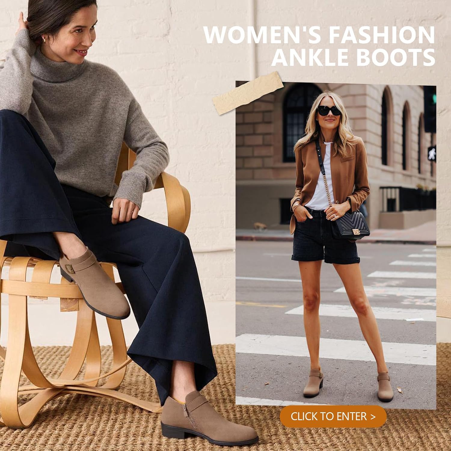 Women's Suede Ankle Boots, Lightweight & Comfortable, All‑Season Wear, Buckle Strap, Low Block Heel, Casual Western Style