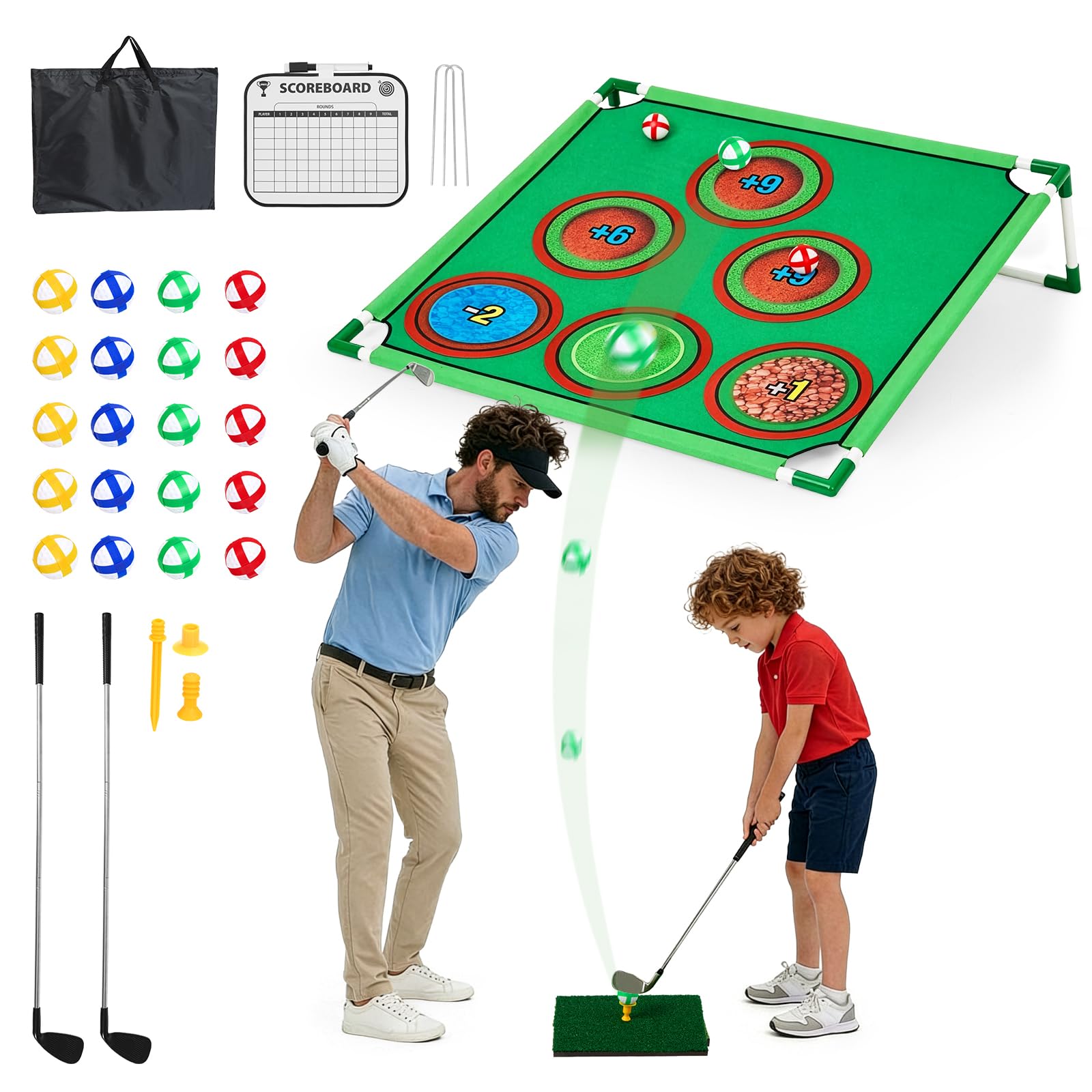 BREEZENEST Golf Game Play Set for Adults & Family, Sticky Battle Golf Game with 5 Target & 20 Balls, Portable Indoor Outdoor Golf Training for Chipping Putting Practice with Carrying Bag(Upgrade)