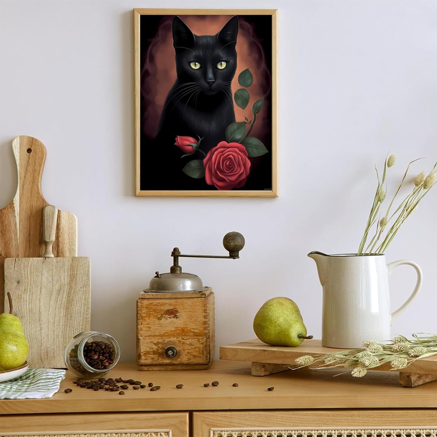EATUKYIC Black Cat Holding Red Roses Funny Diamond Painting Kit for Adult DIY Full Drill Diamond Art Cat 5D Diamond Dots Kits Painting Crafts for Home Decor Christmas Gift 12x16 inch