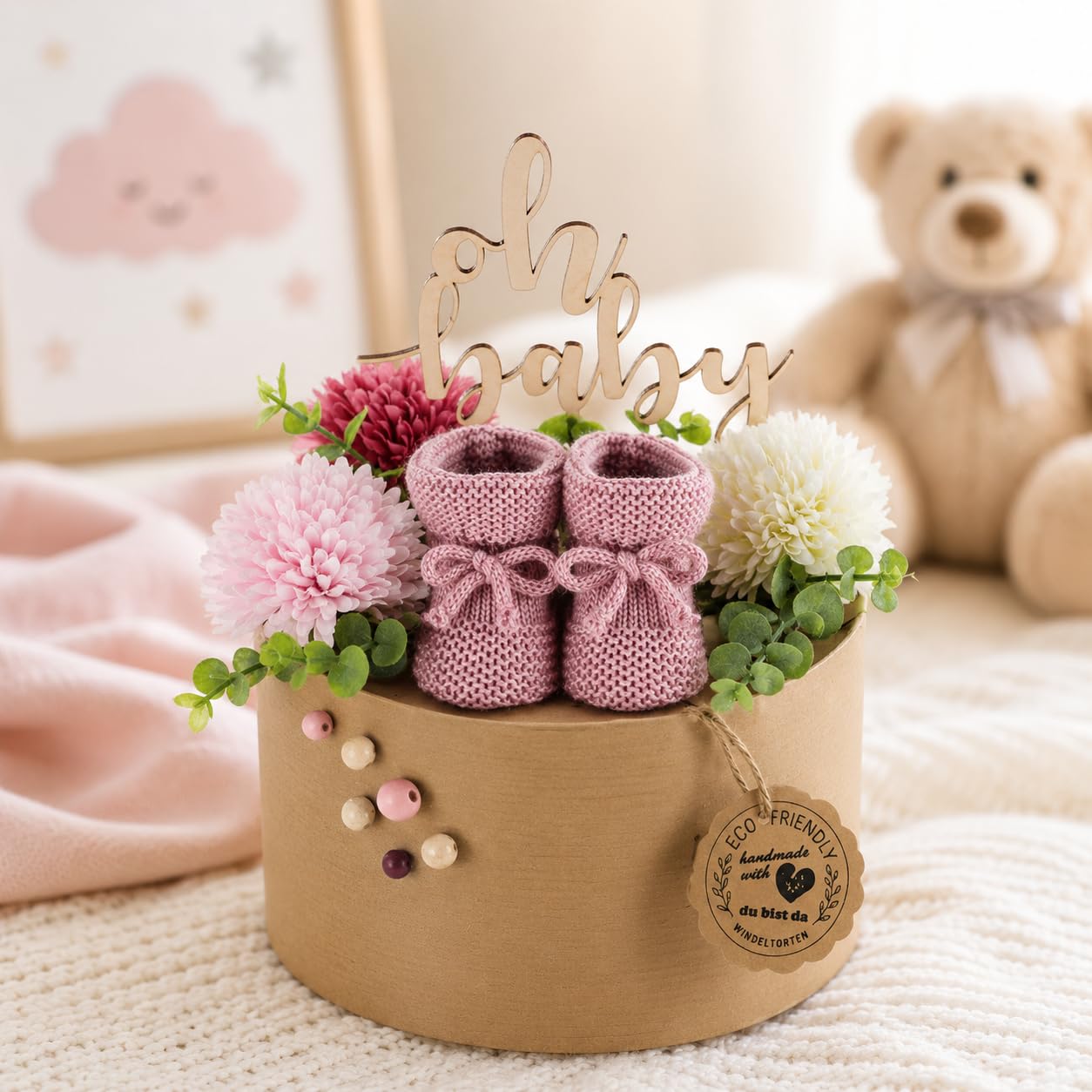 Öko Windeltorte ECO FRIENDLY altrosa – 45 Eco by Naty Öko-Windeln in Kraftpapier ohne Plastikfolie | Geschenk zur Geburt