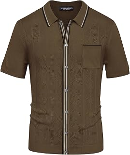 Cárdigan de punto con textura hueca frontal para hombre, manga corta, cuello de solapa, tops de punto