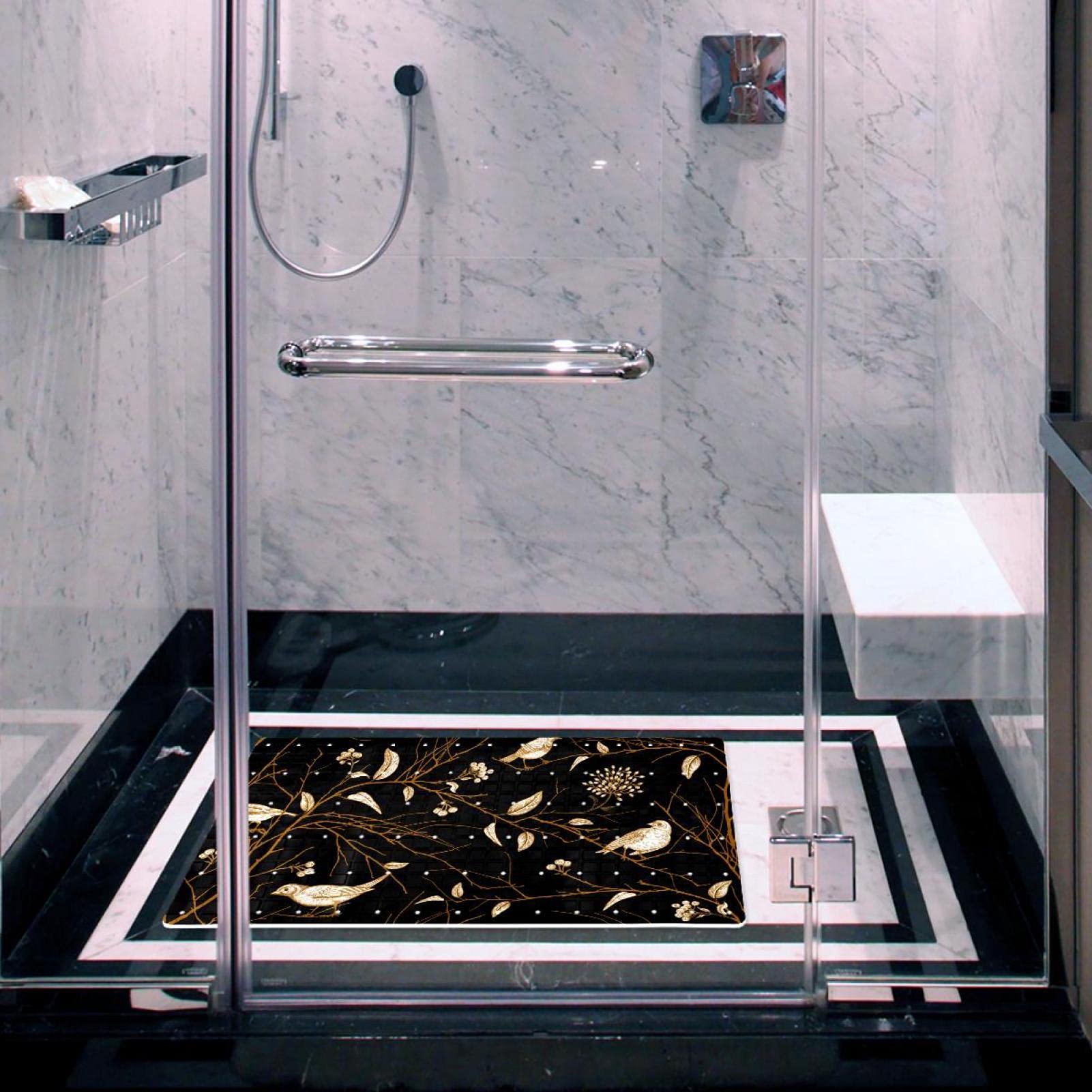 Rutschfeste Badematten für Badezimmer, Motiv: Kunstvögel, rechteckig, maschinenwaschbar, 39 x 70 cm
