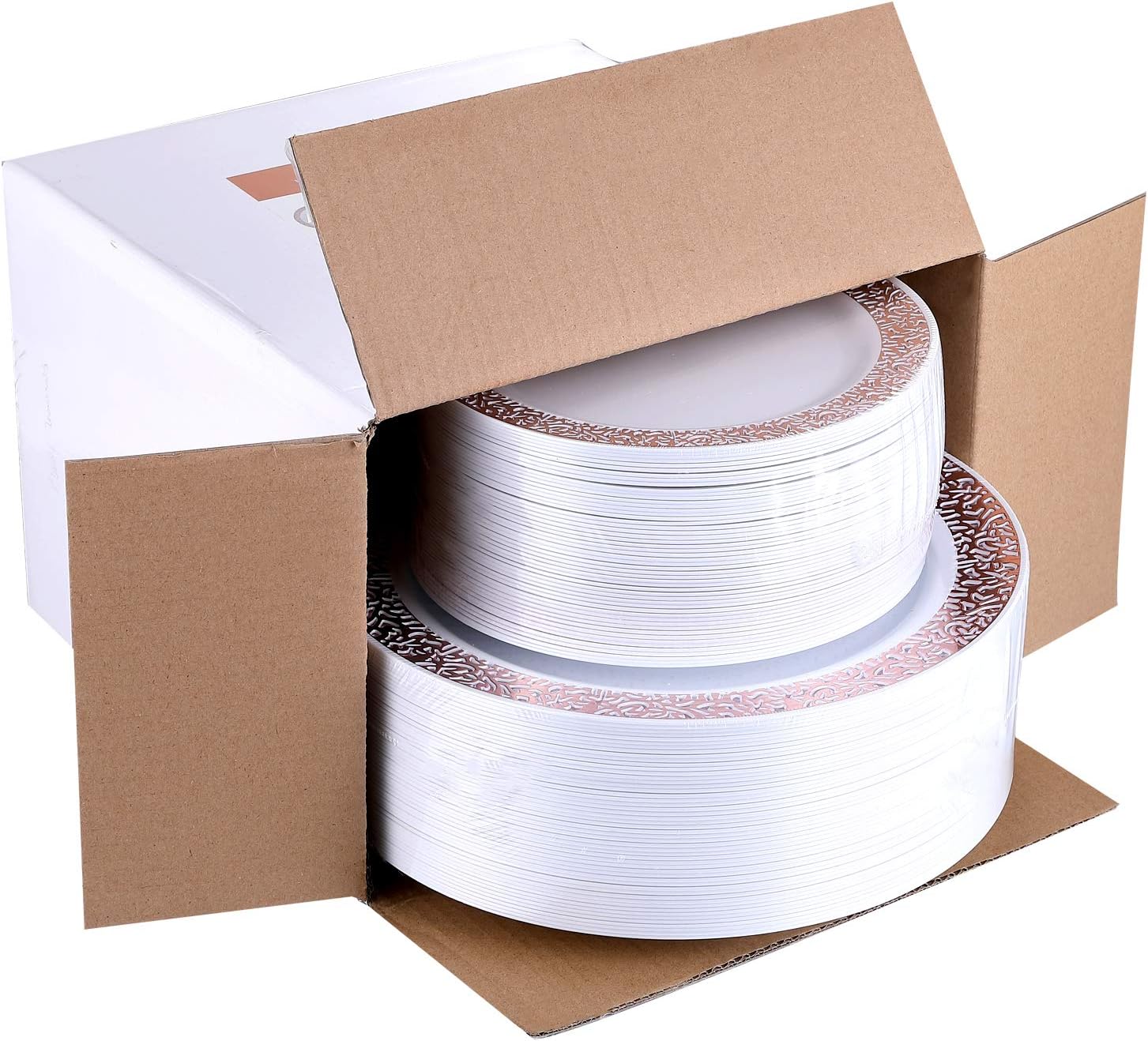 Wееklу Tор Sаlе FOCUSLINE 102 pcs Rose Gold Plastic Party Plates Lace Design Disposable Plates Set, 51 Heavy Duty 10.25 Inch Dinner Plates and 51 7.5 Inch Dessert Plates