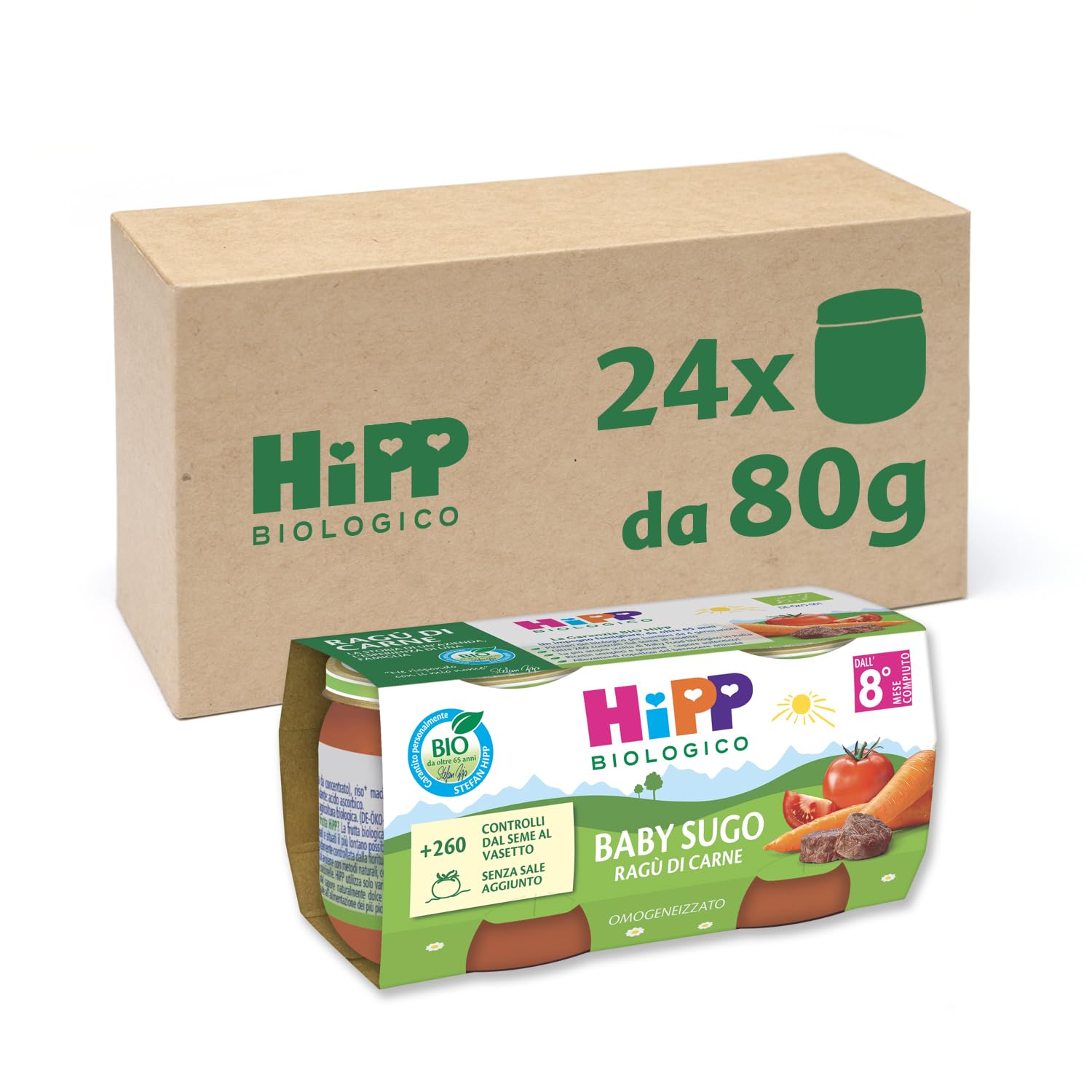 HiPP - Baby Sugo Biologico per Bambini, Gusto Ragù di Manzo, Senza Aggiunta di Sale e Aromi, 24 Vasetti da 80 g