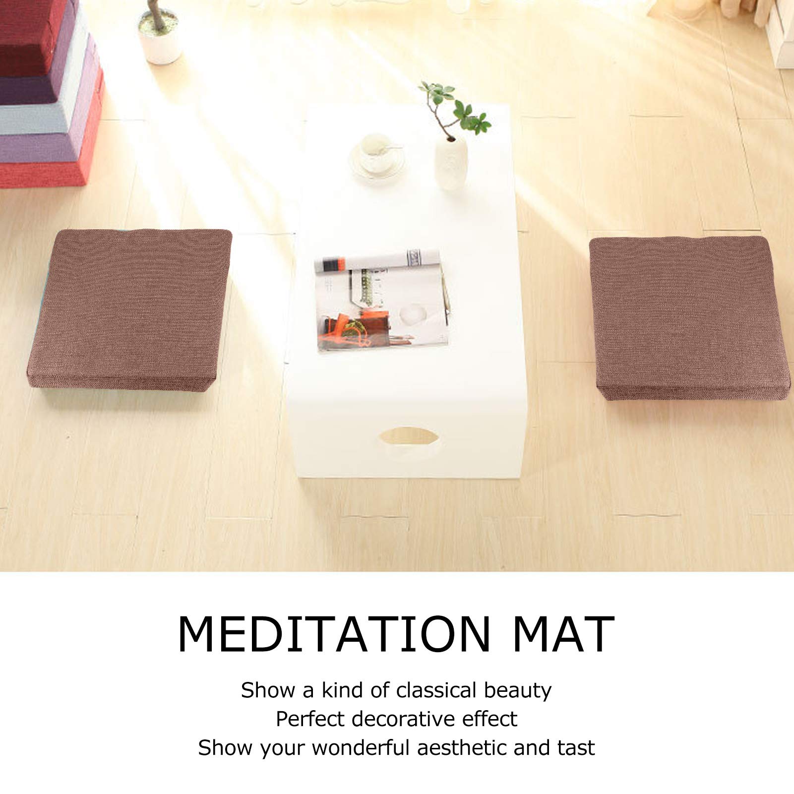 Tappetino da meditazione, cuscino estraibile, ispessito per pavimento, yoga, cerimonia del tè, decorazione delle finestre, meditazione, (lino quadrato marrone)