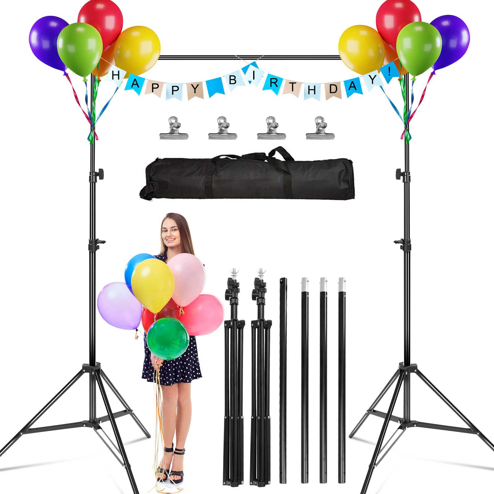 TeqHome Backdrop Stand, 10x7ft(WxH) Photo Video Studio Adjustable Background Stand Support kit with 4 Crossbars, 6 Clamps & Carry Bag,Backdrop Support System for Photography,Parties,Wedding,Decoration