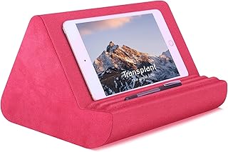 Soft Tablet Stand Pillow with Pocket,Tablet Cushion Stand,Adjustable 3 Viewing Angle,Lazy Holder Stand for Bed Sofa,Compatible with iPads Tablets eReaders Smartphones Books Magazines（Rose red）…
