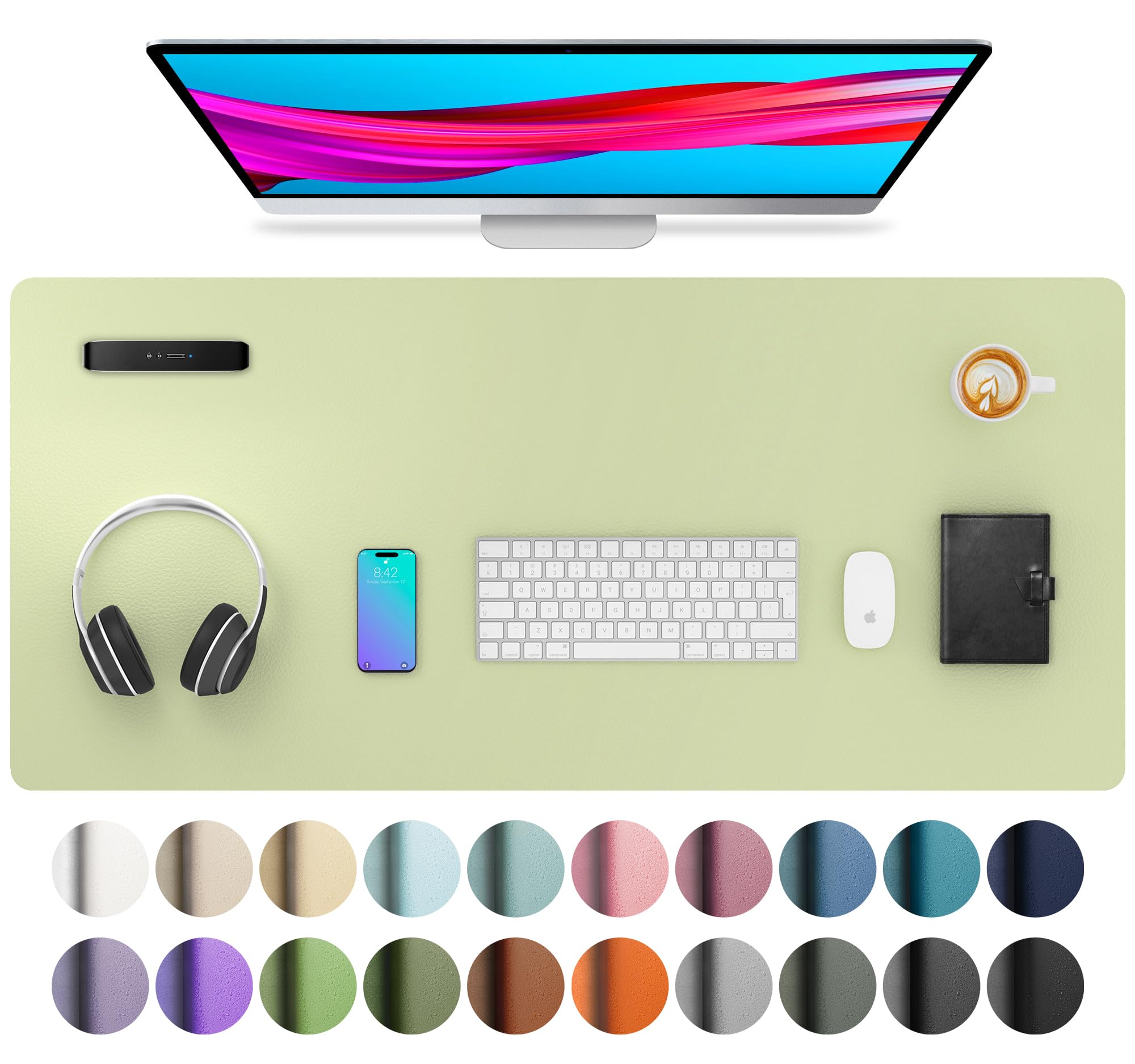 Aothia Leather Desk Pad Protector, Mouse Pad, Office Desk Mat, Non-Slip PU Leather Desk Blotter, Laptop Desk Pad, Waterproof Desk Writing Pad for Office and Home (Grass Green, 36" x 17")