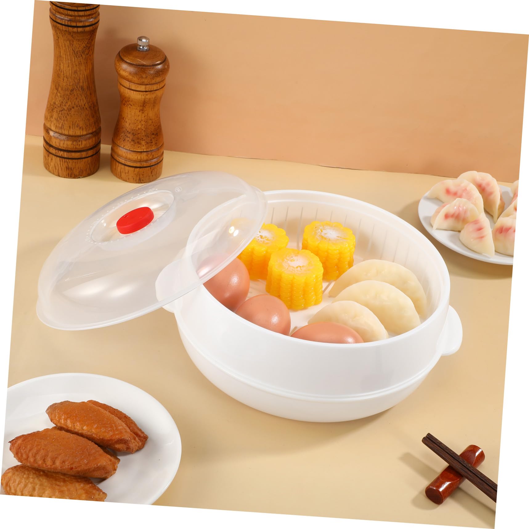 Mikrowellen-Dampfplatte, rund, zum Kochen von Steak, Reis, Gemüse und Knödel in der Mikrowelle