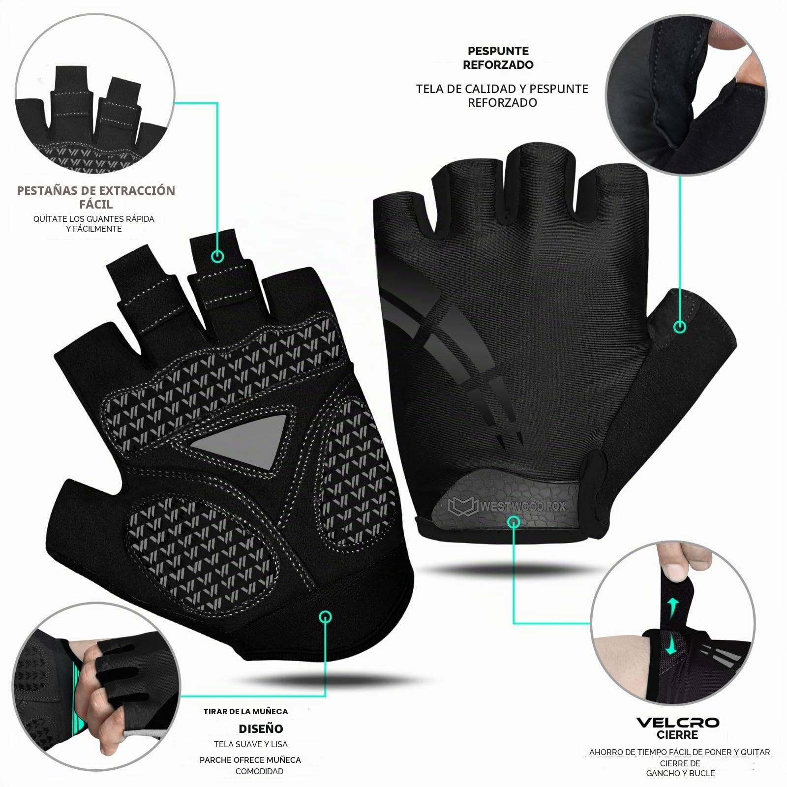 WESTWOOD FOX Guantes de Ciclismo Unisex con Acolchado de Gel Antideslizante Transpirables